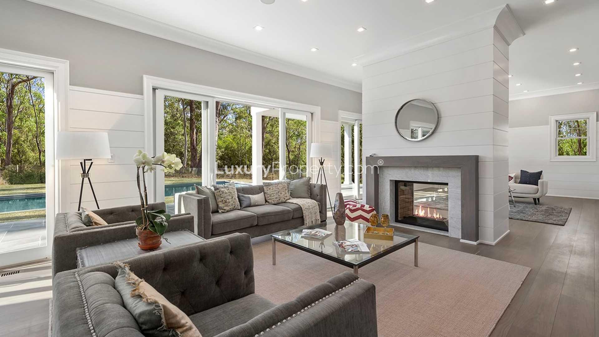 Spacious modern basement with recessed lighting in Sag Harbour villa, North Haven, Hamptons