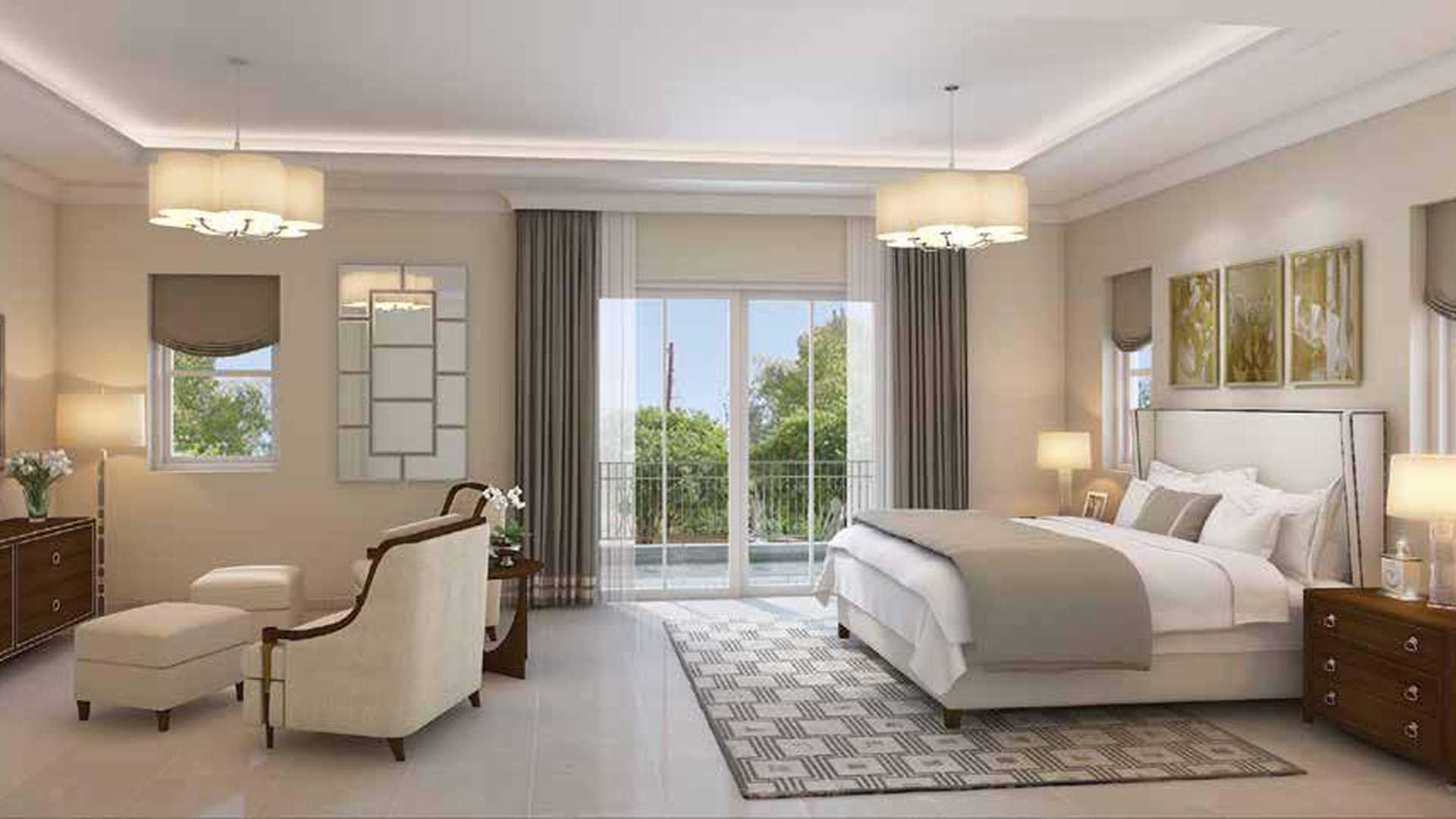 Luxurious bathroom in Aseel Villa, Arabian Ranches 2, with large mirror and elegant decor