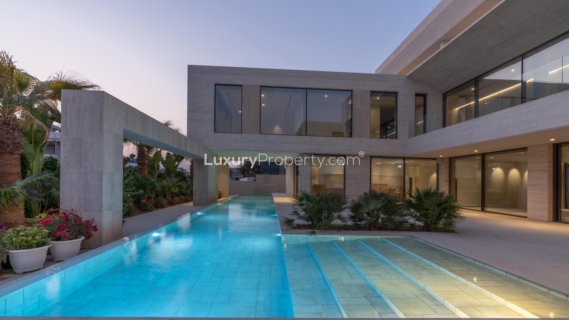 Furnished villa with modern architecture and pool in Pearl Jumeirah, Jumeirah community
