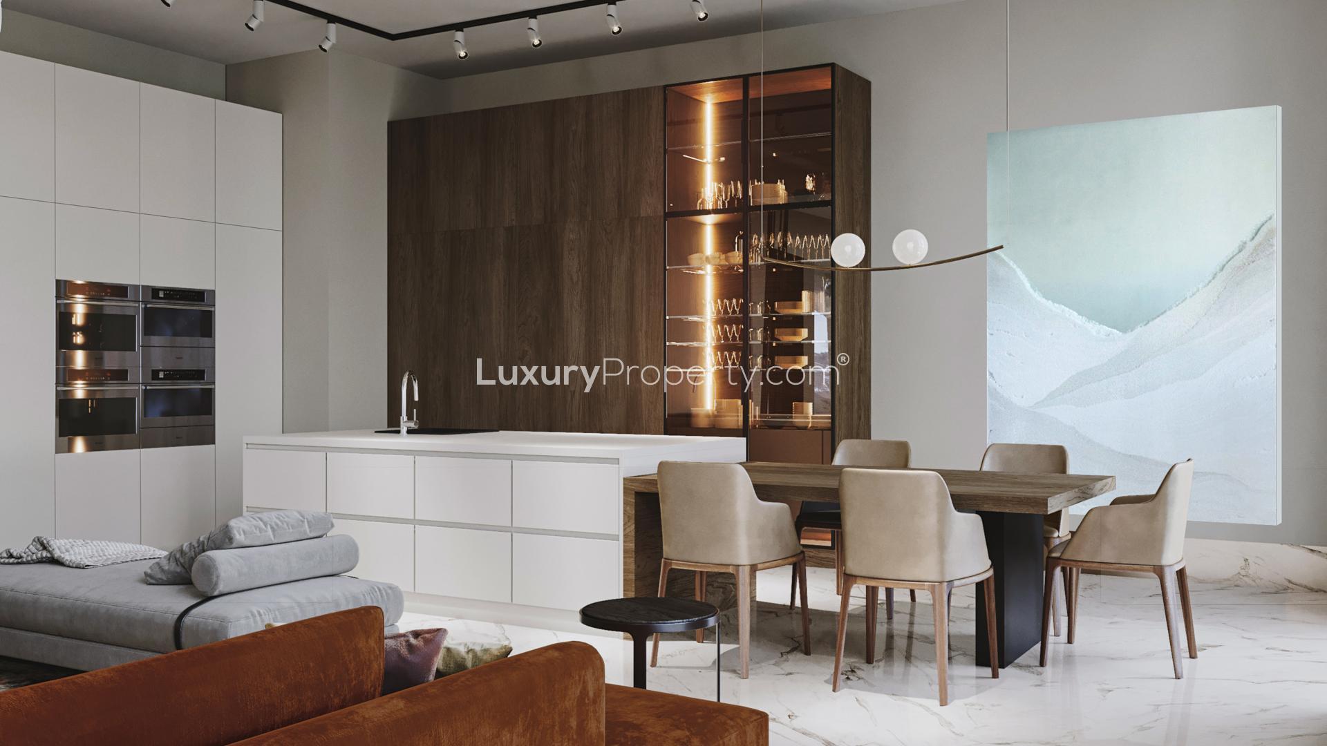 Modern interior design of luxury villa in Dubai Hills Estate, featuring sleek geometric elements