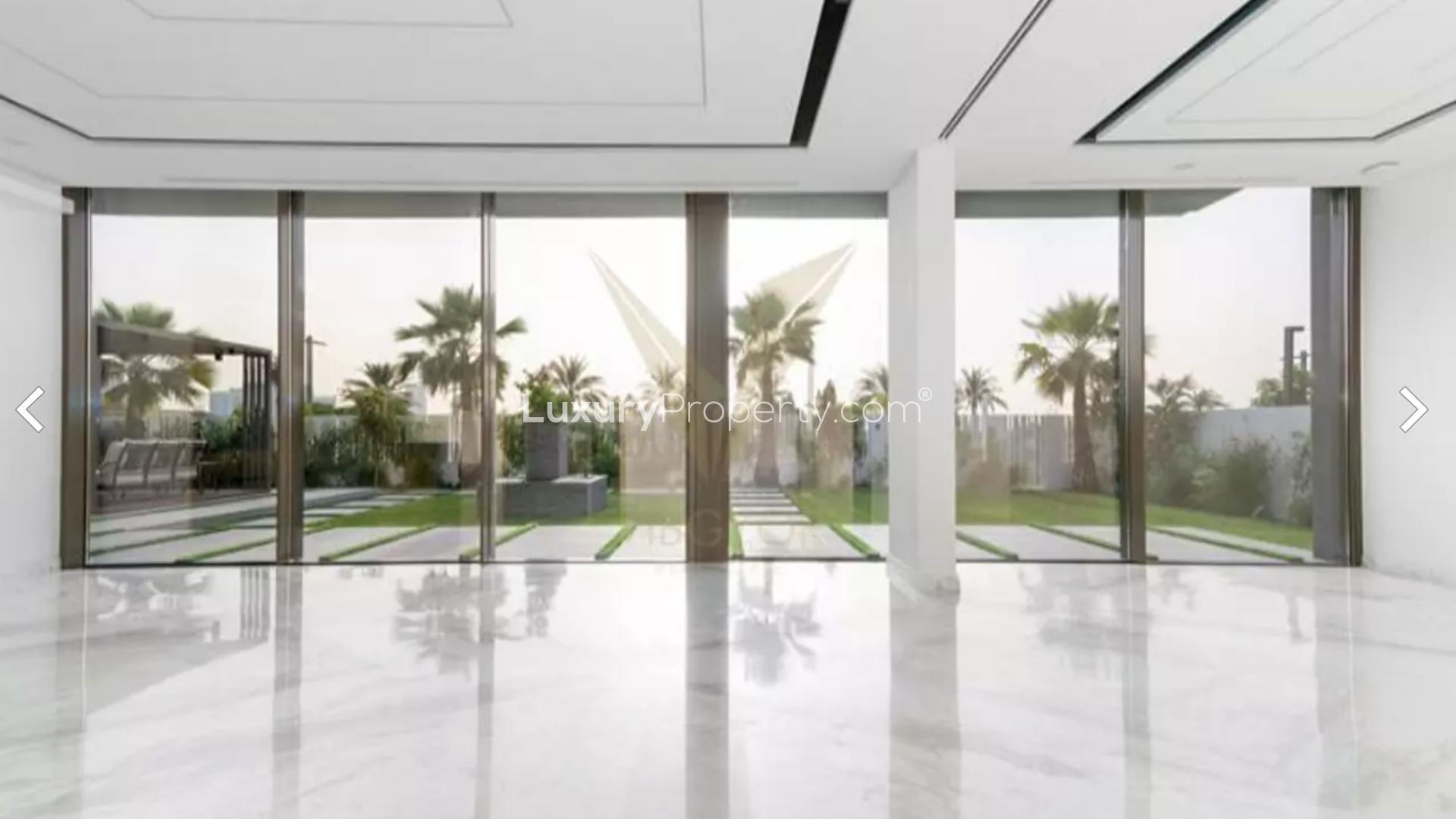 Brand new 7-bedroom luxury villa exterior in Dubai Hills Estate with landscaped garden