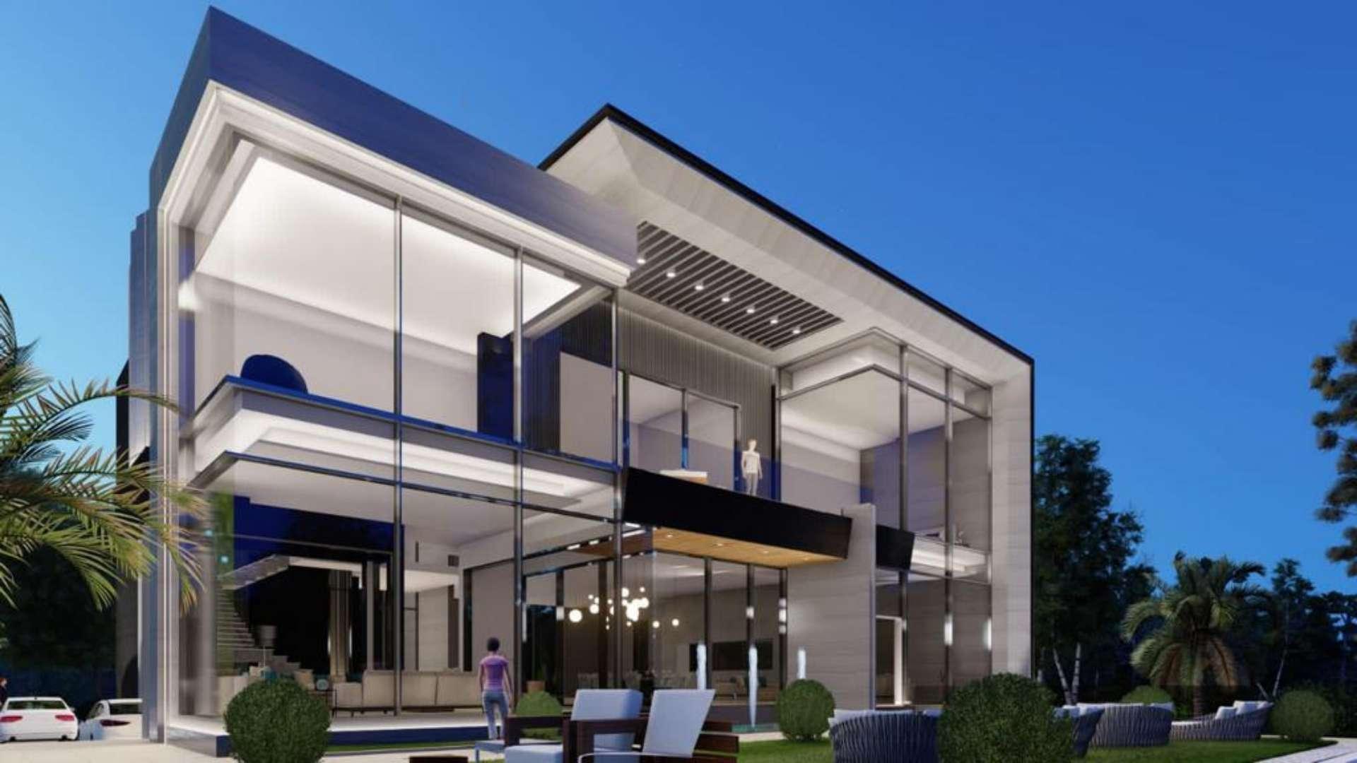 Luxurious villa exterior with garden and pool in Emerald Hills, Dubai Hills Estate