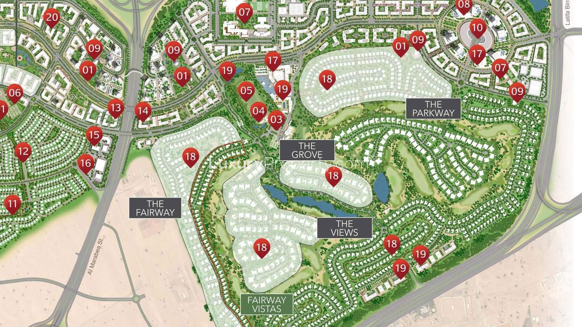 Luxurious open-plan living room and dining area in Dubai Hills Estate villa