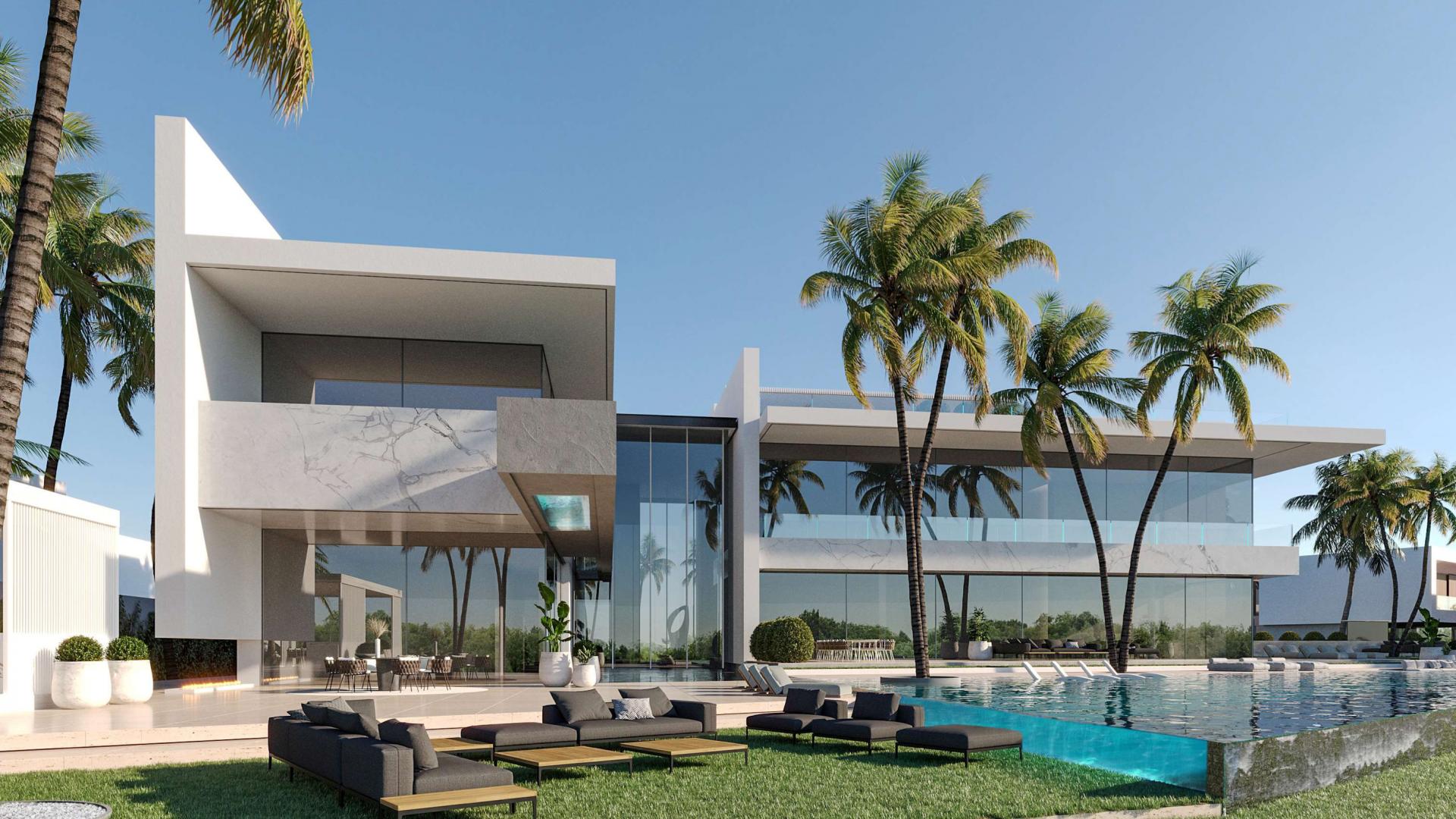 Contemporary mega-mansion with pool and palm trees in Dubai Hills Estate, for sale