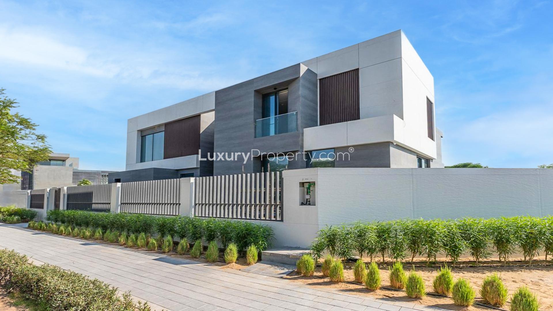 Modern 7-bedroom villa exterior in Fairway Vistas, Dubai Hills Estate, available for sale