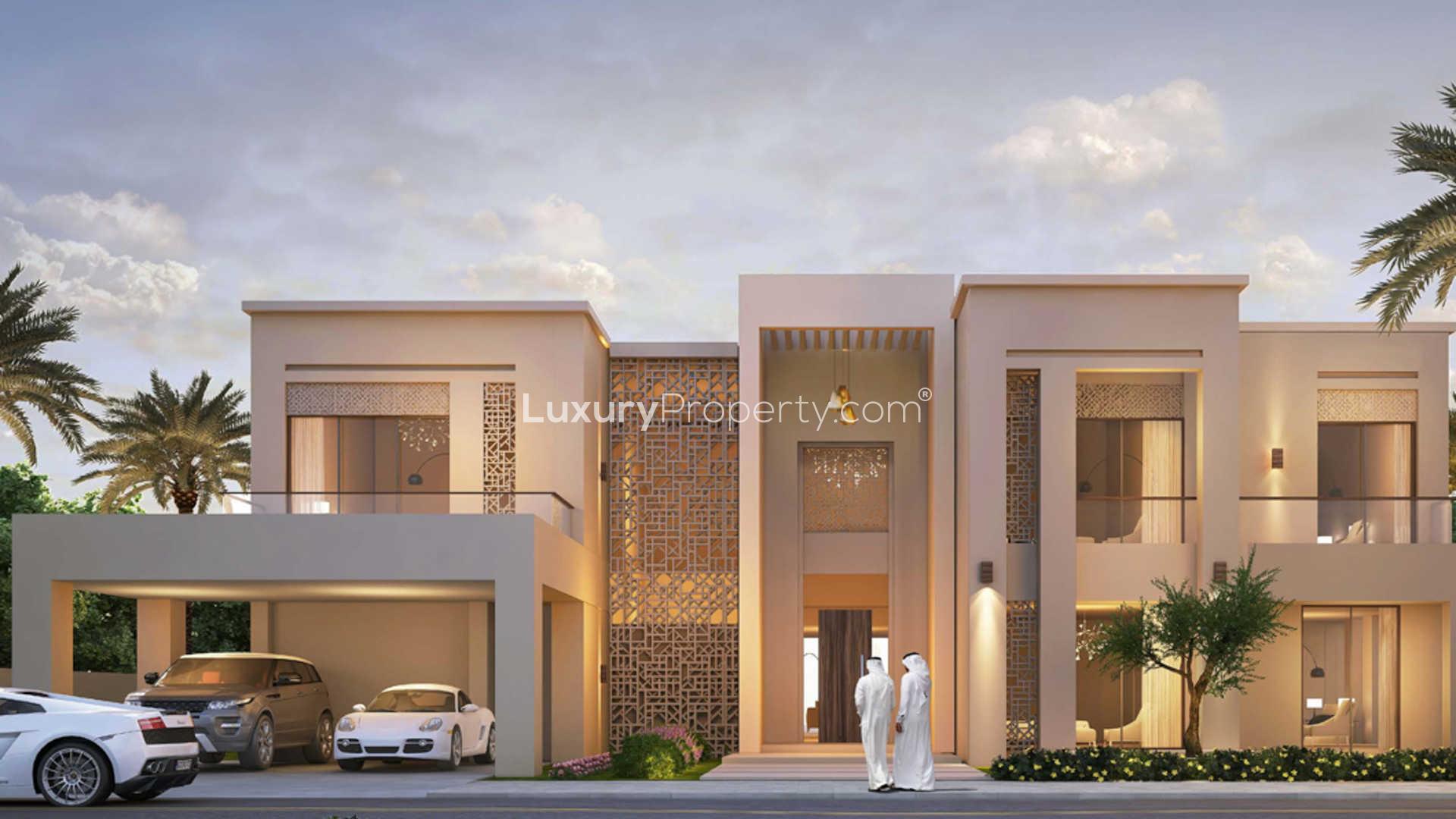 Luxury 7-bedroom villa exterior in Parkway Vistas, Dubai Hills Estate, with modern design