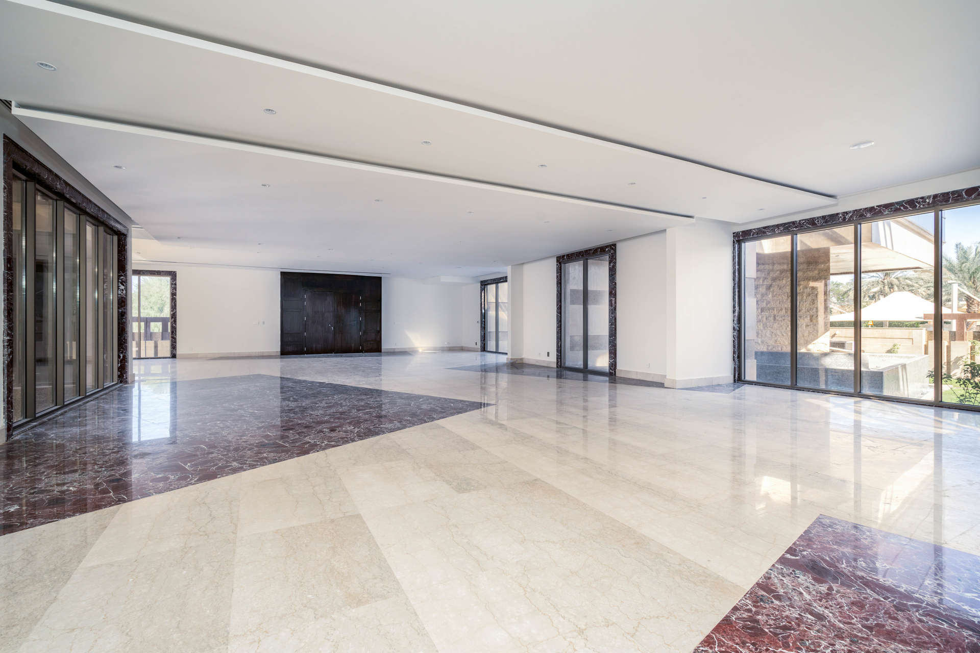 Luxurious marble interior of contemporary villa in Al Safa, Dubai, with large windows