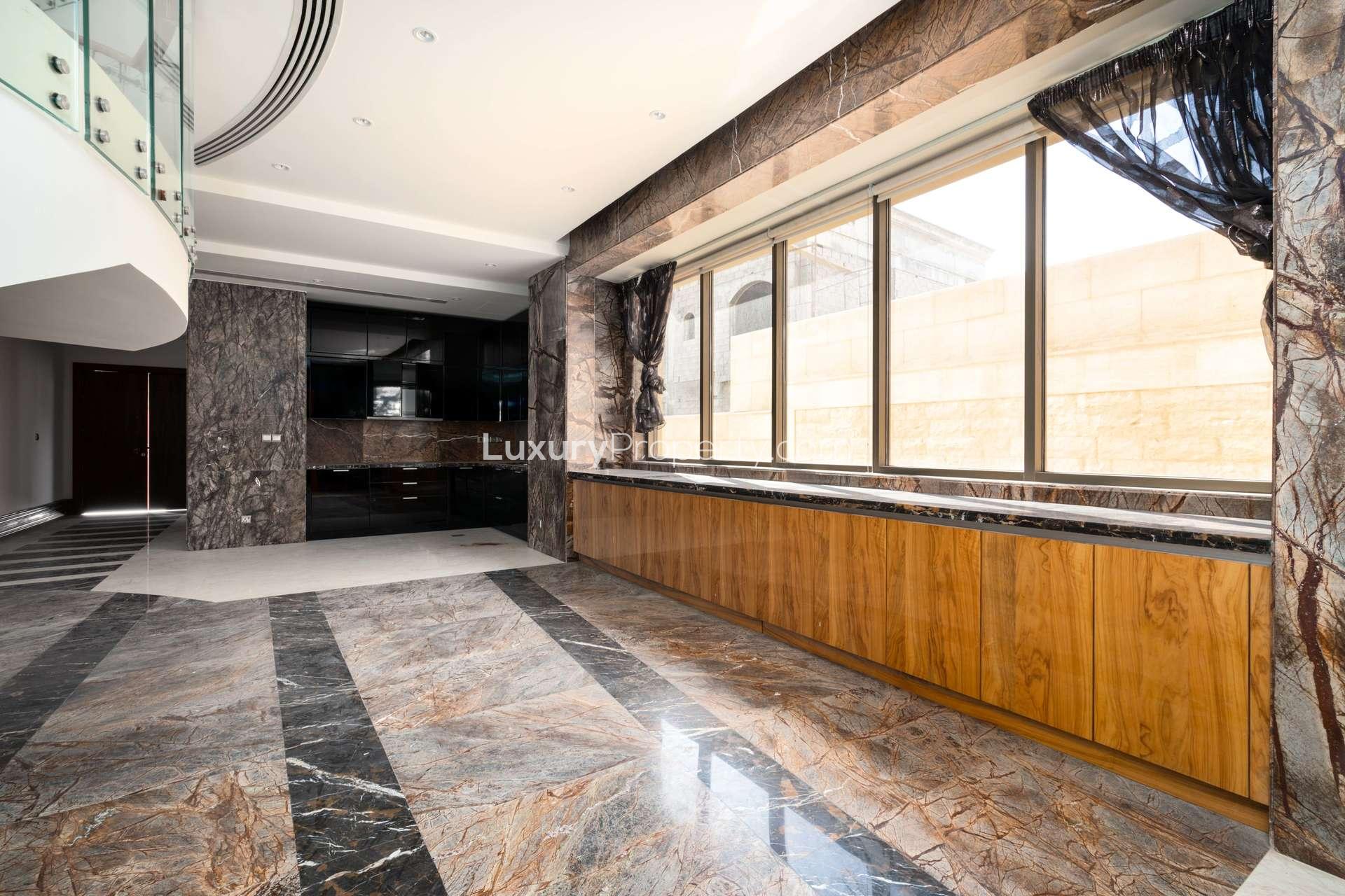 Elegant marble-floored entrance with grand staircase in 7-bedroom villa, Al Safa, Jumeirah, Dubai