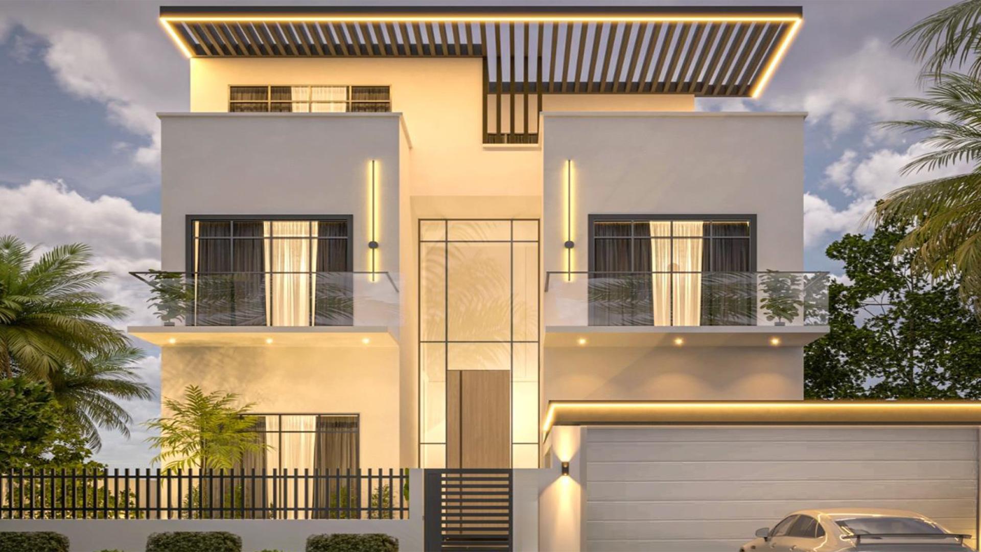 Ultra-modern living room in Jumeirah Park villa with sleek design and ambient lighting