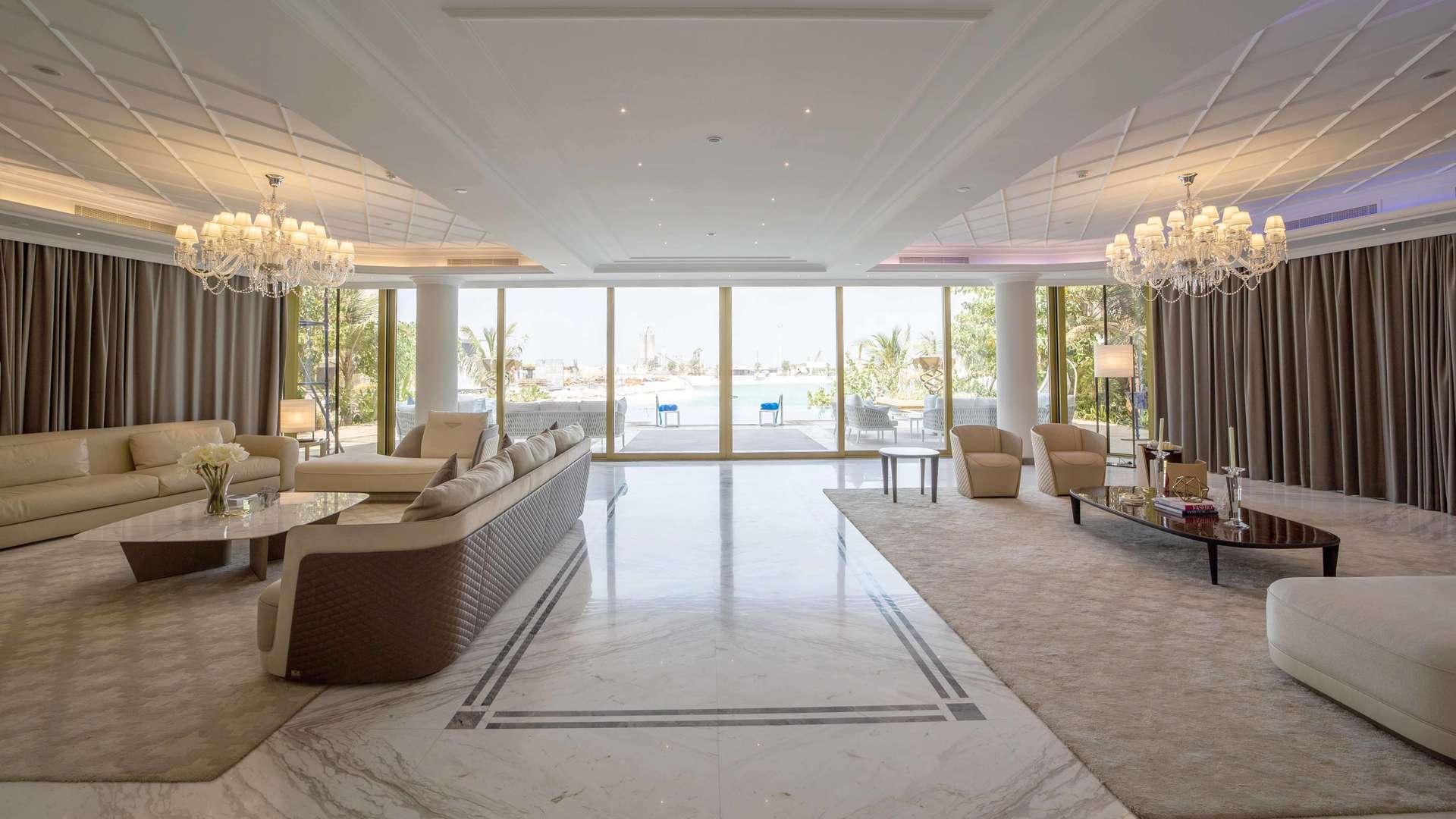 Luxurious living room in Sweden Beach Palace, The World Islands, Dubai with elegant decor