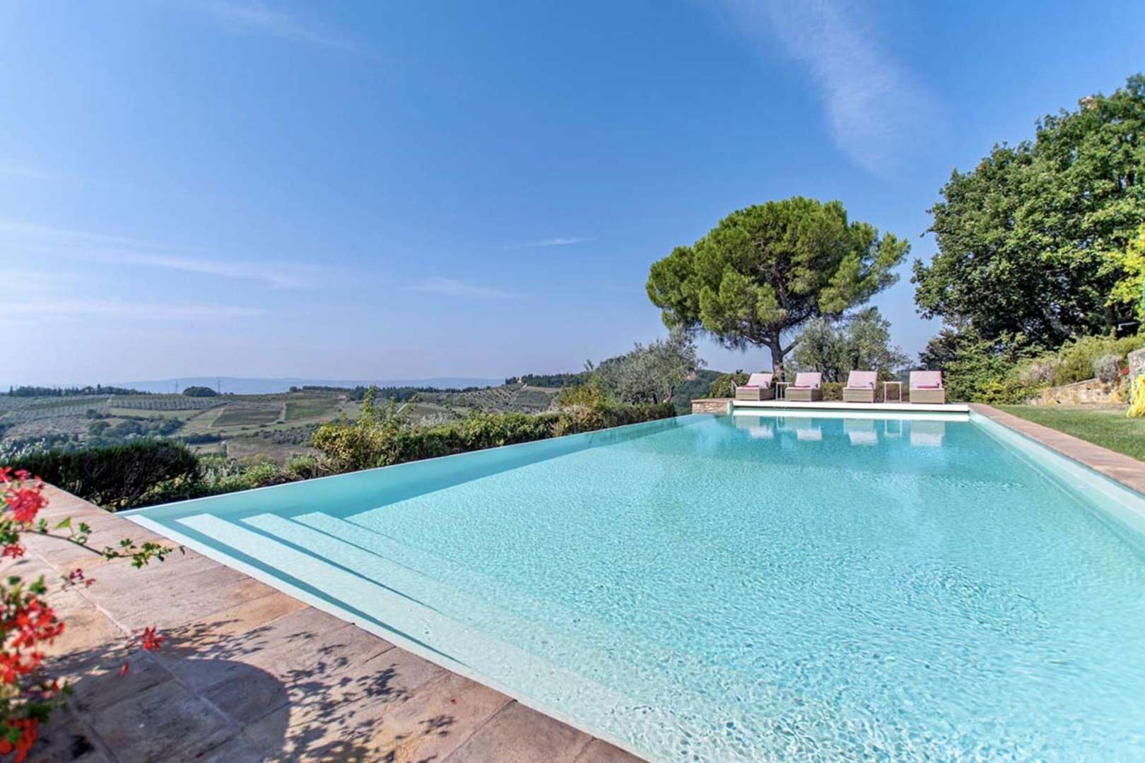 Tuscan villa pool with countryside view in Villa Chianti Sunset, Florence