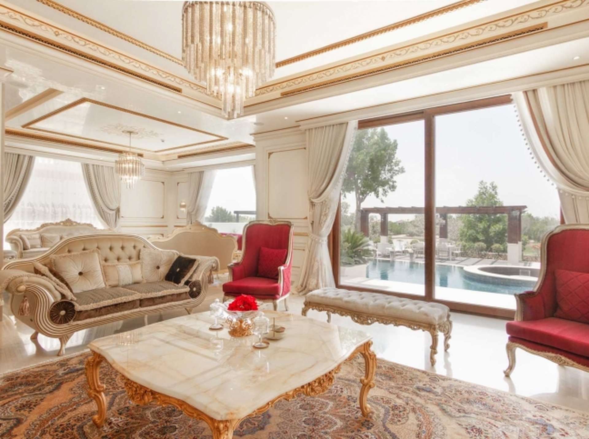 Luxurious living room in 7-bedroom villa, Wildflower, Jumeirah Golf Estates, elegant decor