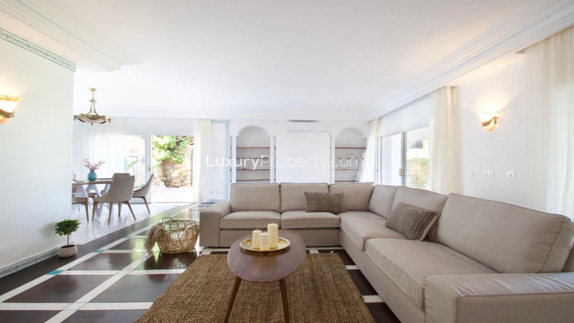 Elegant living room in Andalusian-style villa, The Golden Mile, Marbella beachfront