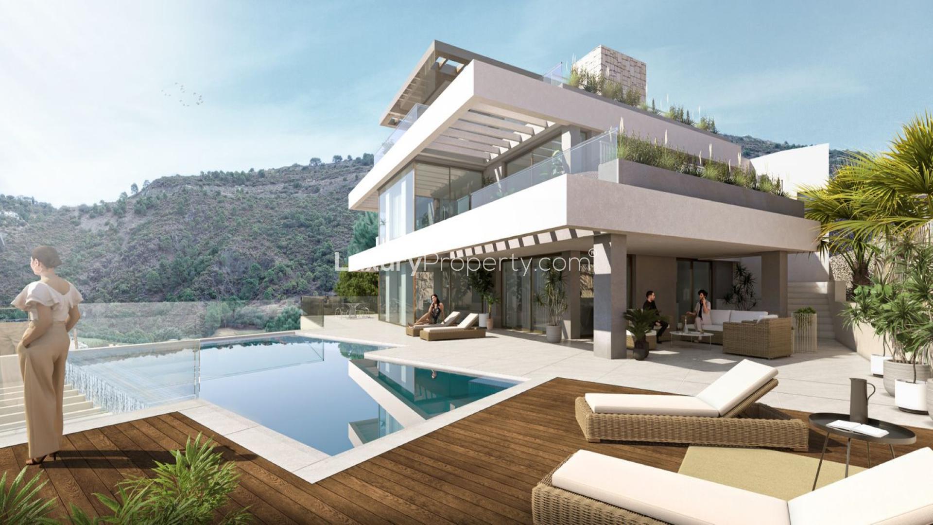 Luxury 6-bedroom villa exterior with modern design in Marbella, Benahavis, Málaga, Spain