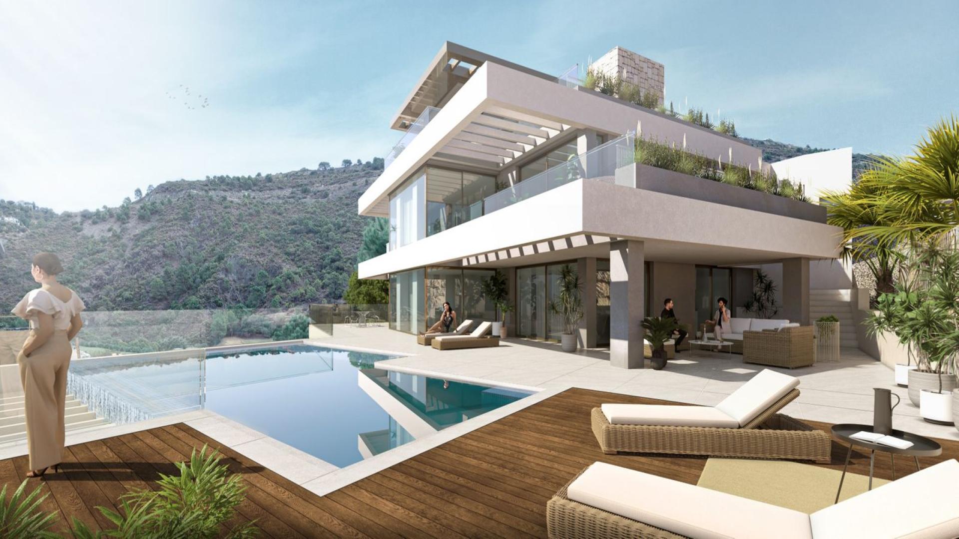 Luxury 6-bedroom villa exterior with modern design in Marbella, Benahavis, Málaga, Spain