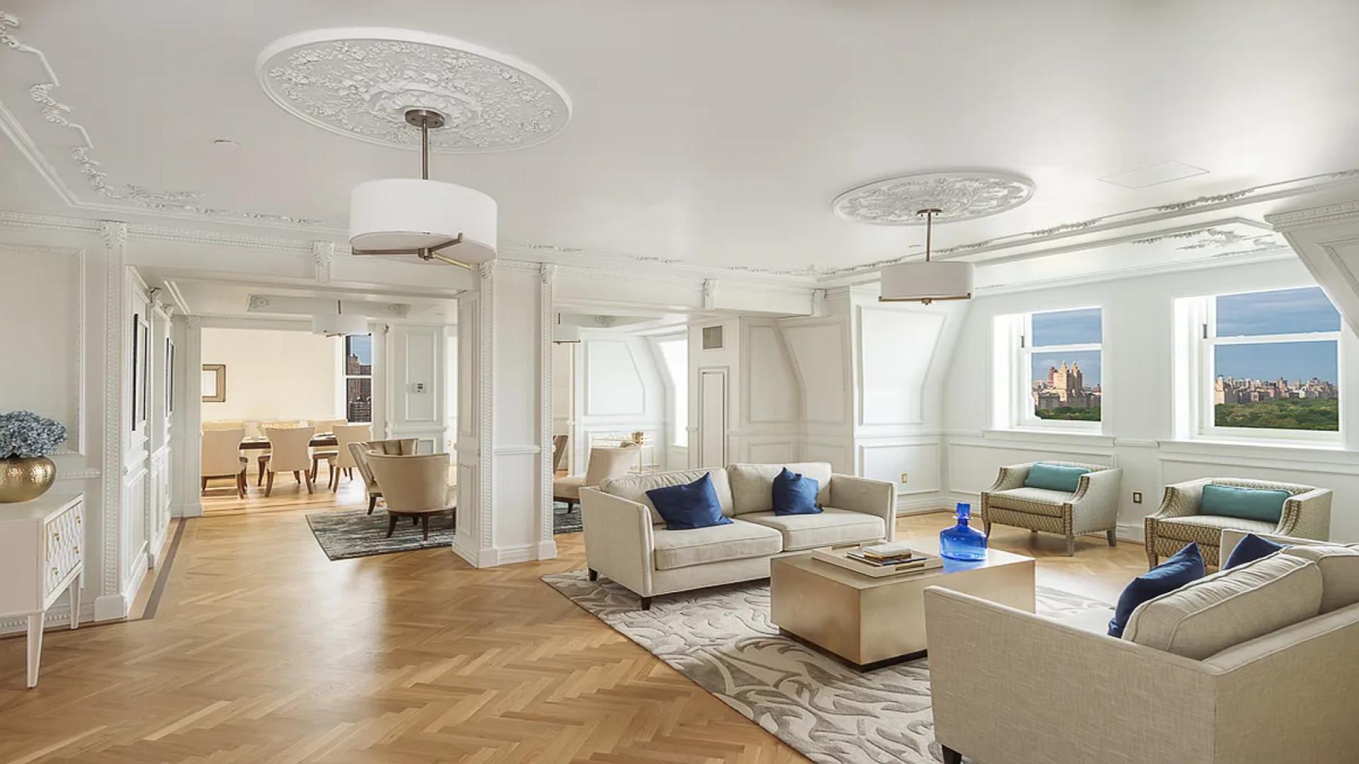 Aerial view of Central Park and Manhattan skyline from Plaza Residences apartment for sale