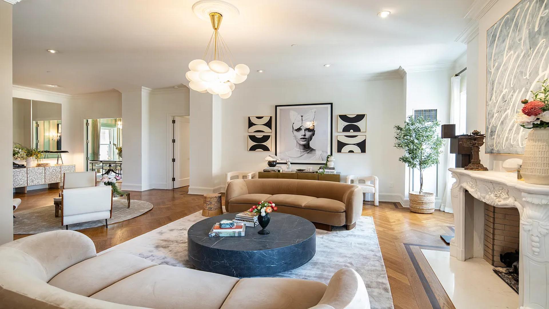 Luxurious Manhattan apartment living room with Central Park views, elegant decor, and natural light