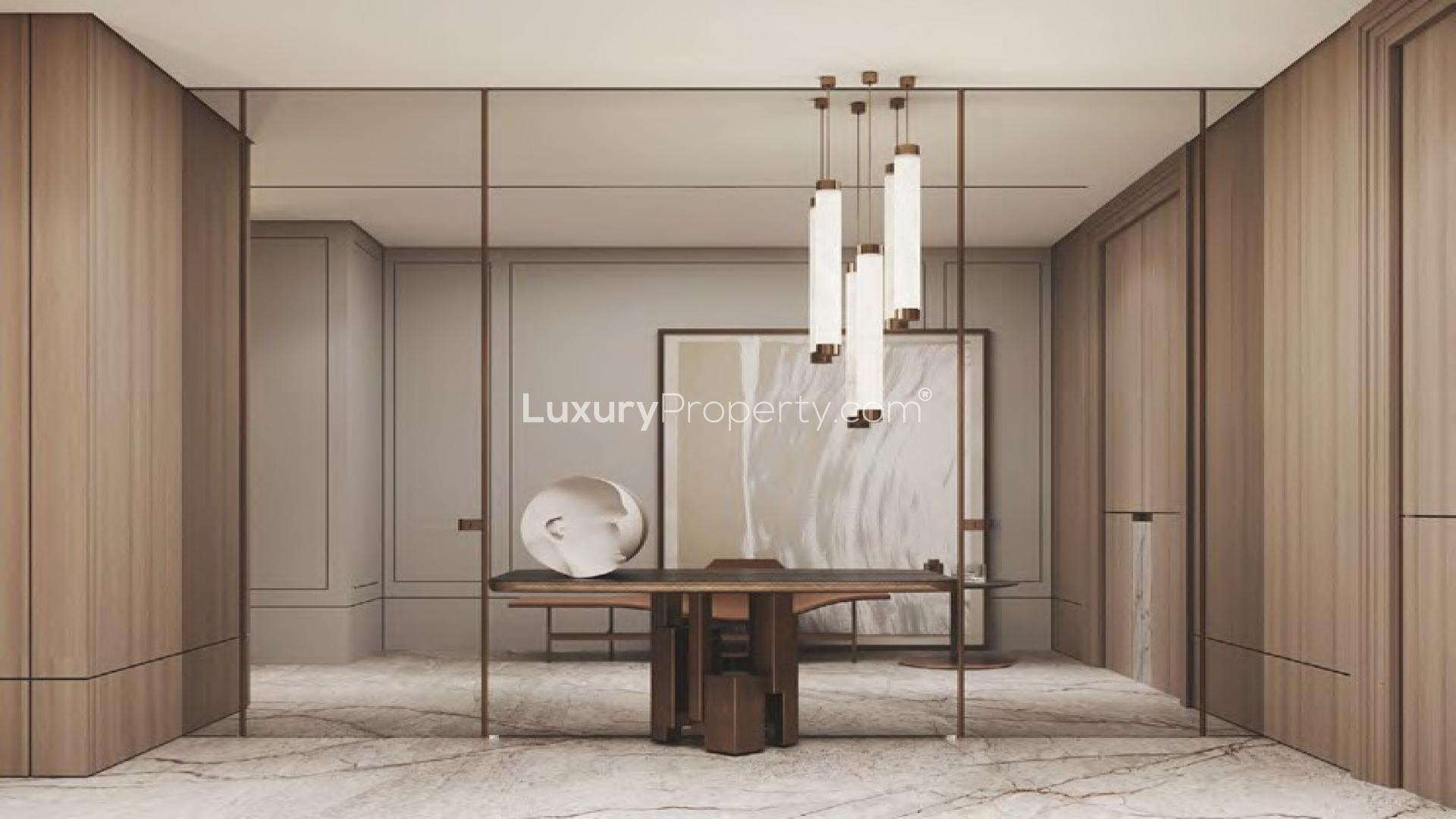 Luxurious interior of 8-bedroom apartment at Raffles Residences, Palm Jumeirah, featuring modern decor