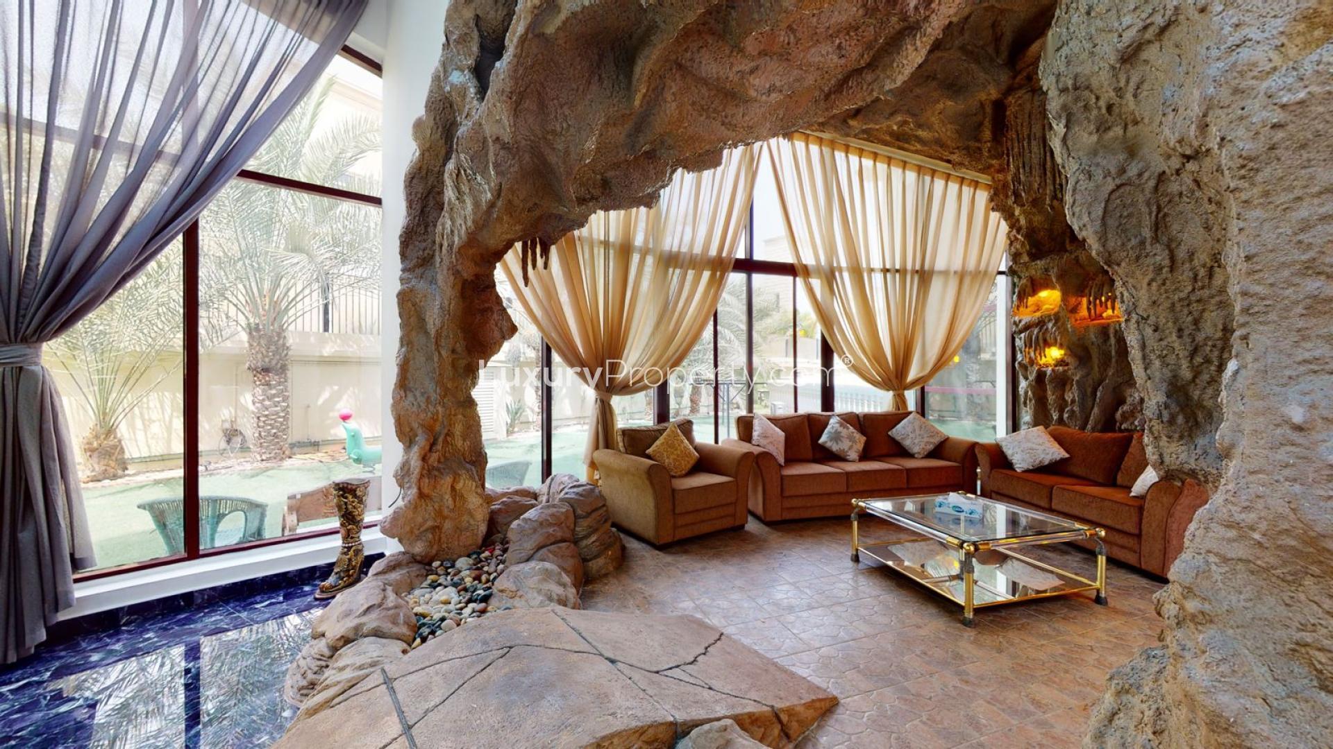 Elegant living room in 8-bedroom villa for rent, Emirates Hills Sector E