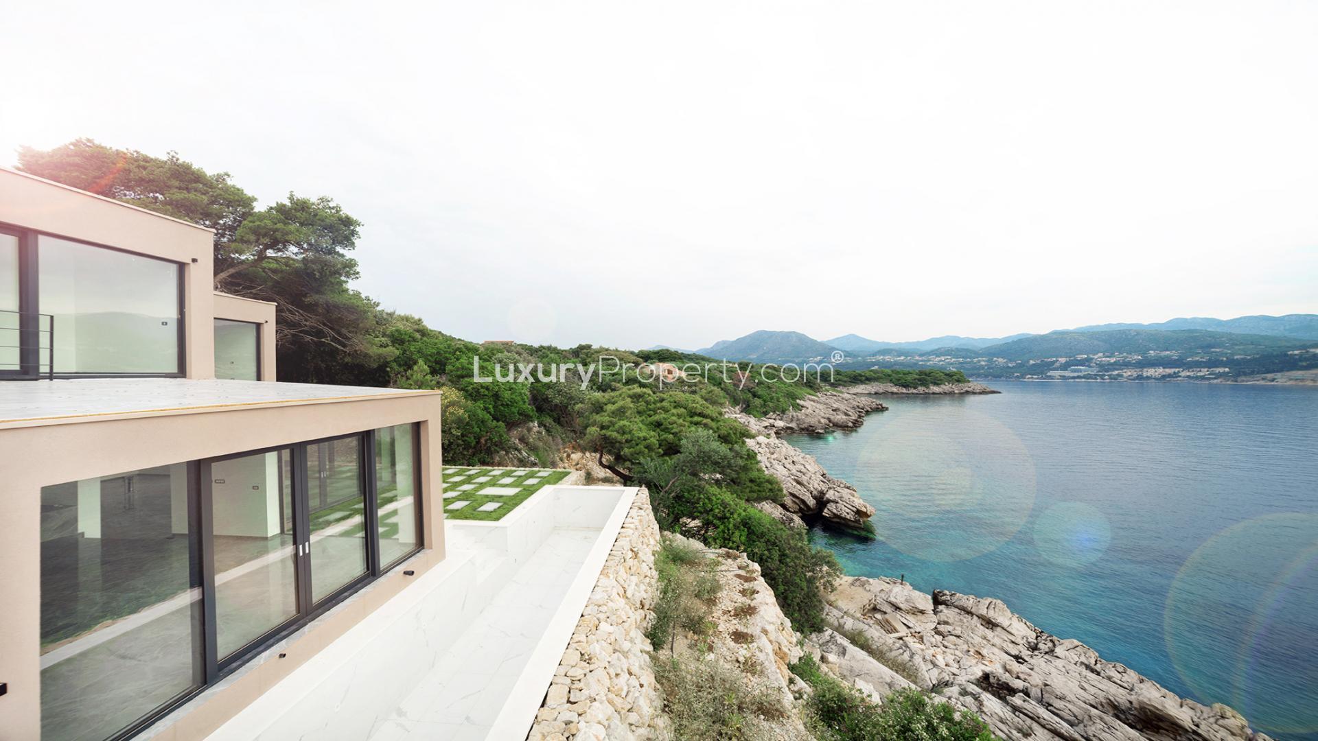 Aerial view of luxury waterfront villa for sale on Kolocep Island, Dubrovnik