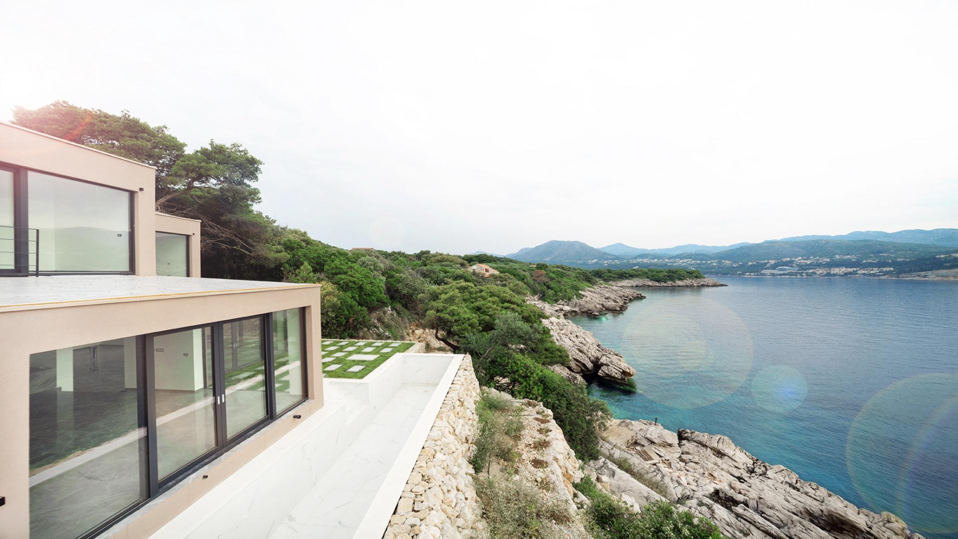 Aerial view of luxury waterfront villa for sale on Kolocep Island, Dubrovnik