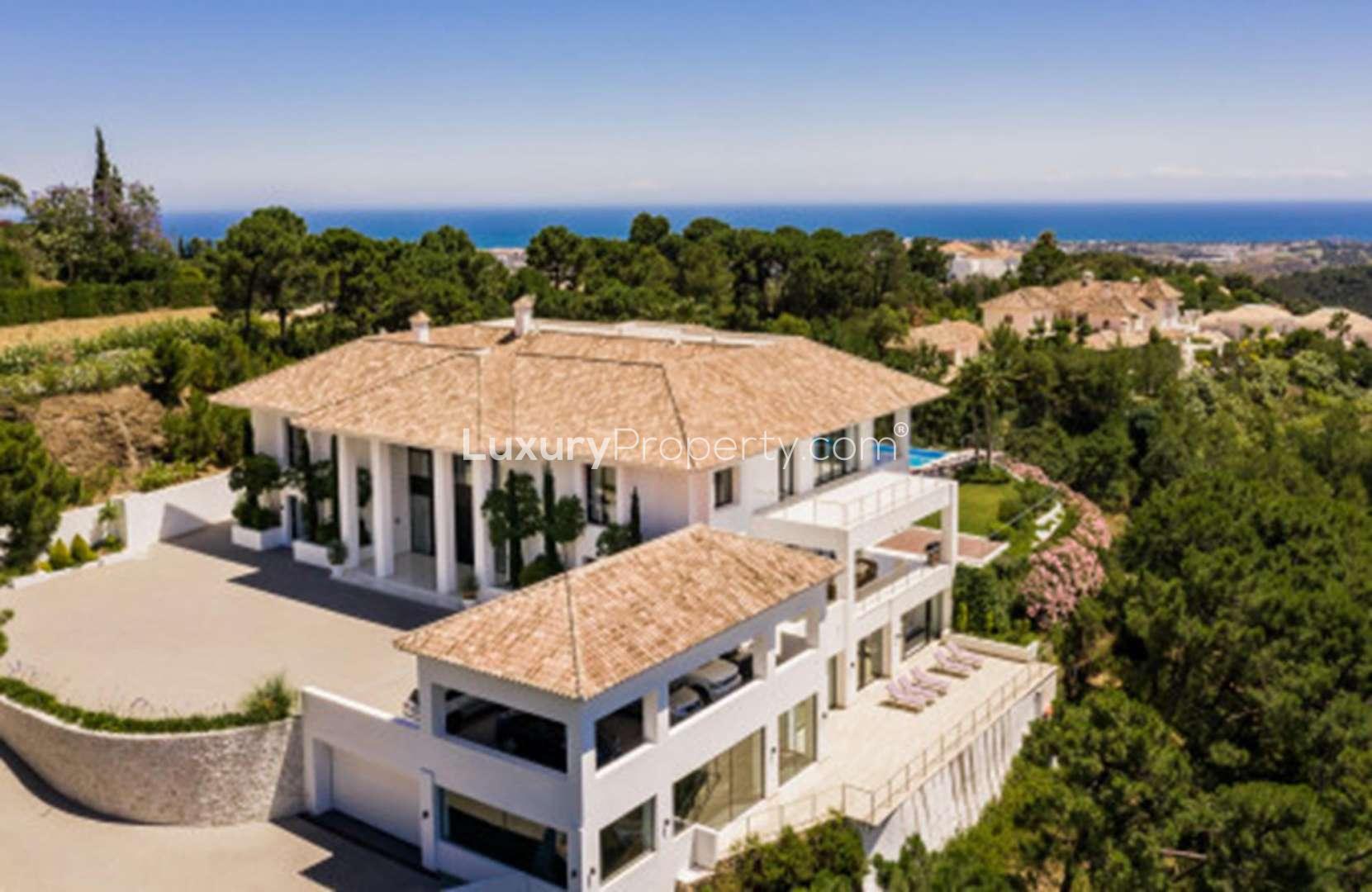 Aerial view of luxury 8-bedroom villa with pool in La Zagaleta, Marbella for sale