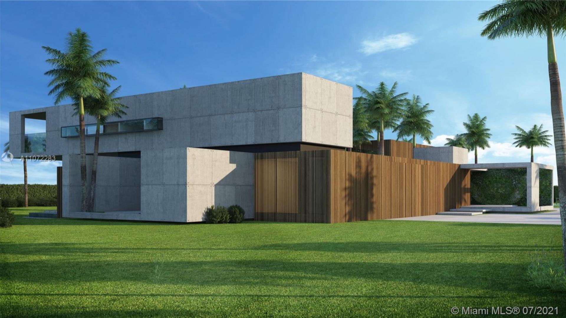 Modern luxury villa exterior in Akai Estates, Southwest Ranches, Florida, with palm trees