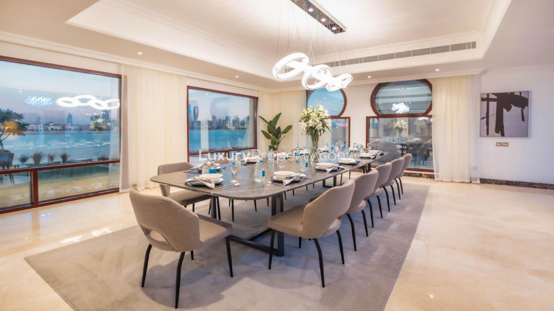 Luxurious living room in Palm Jumeirah Signature Villa with elegant furnishings and modern decor