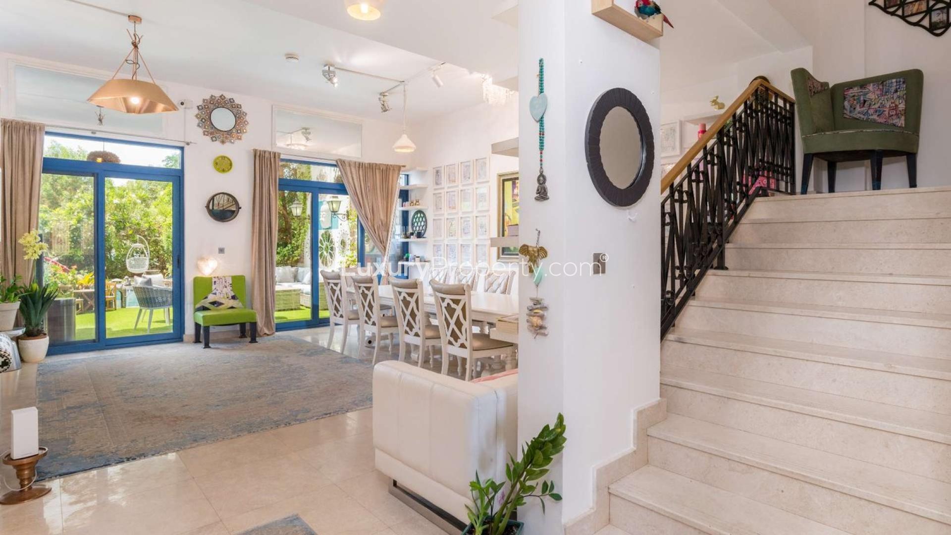 Living room with modern art in Palm Jumeirah townhouse for sale