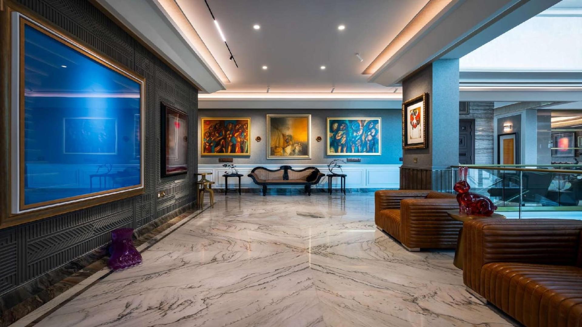 Luxurious interior of Dubai Hills Estate mansion with modern art and elegant furnishings