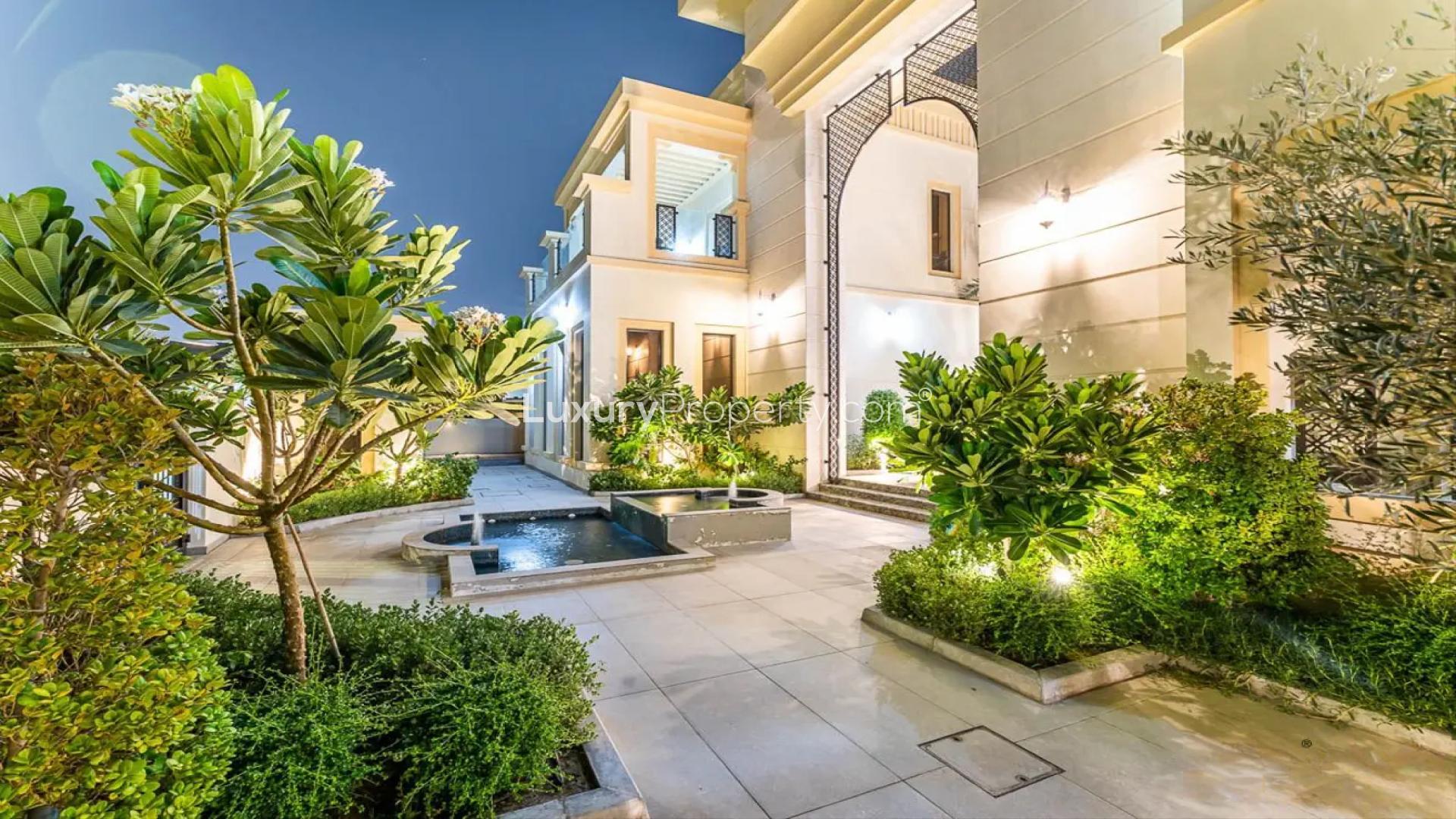 Luxurious 9-bedroom mansion exterior at night, Dubai Hills View, Dubai Hills Mansions