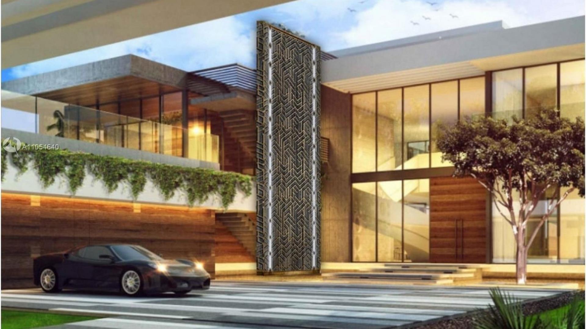 Luxurious Miami villa exterior with modern design and sleek car at 130 Palm Ave