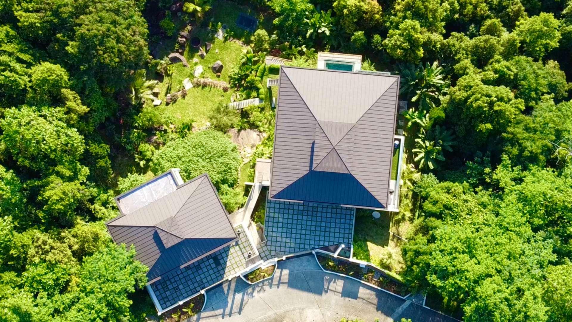 Modern villa interior with ocean view in Royal Palm Estate, Mahe. Spacious and elegant design