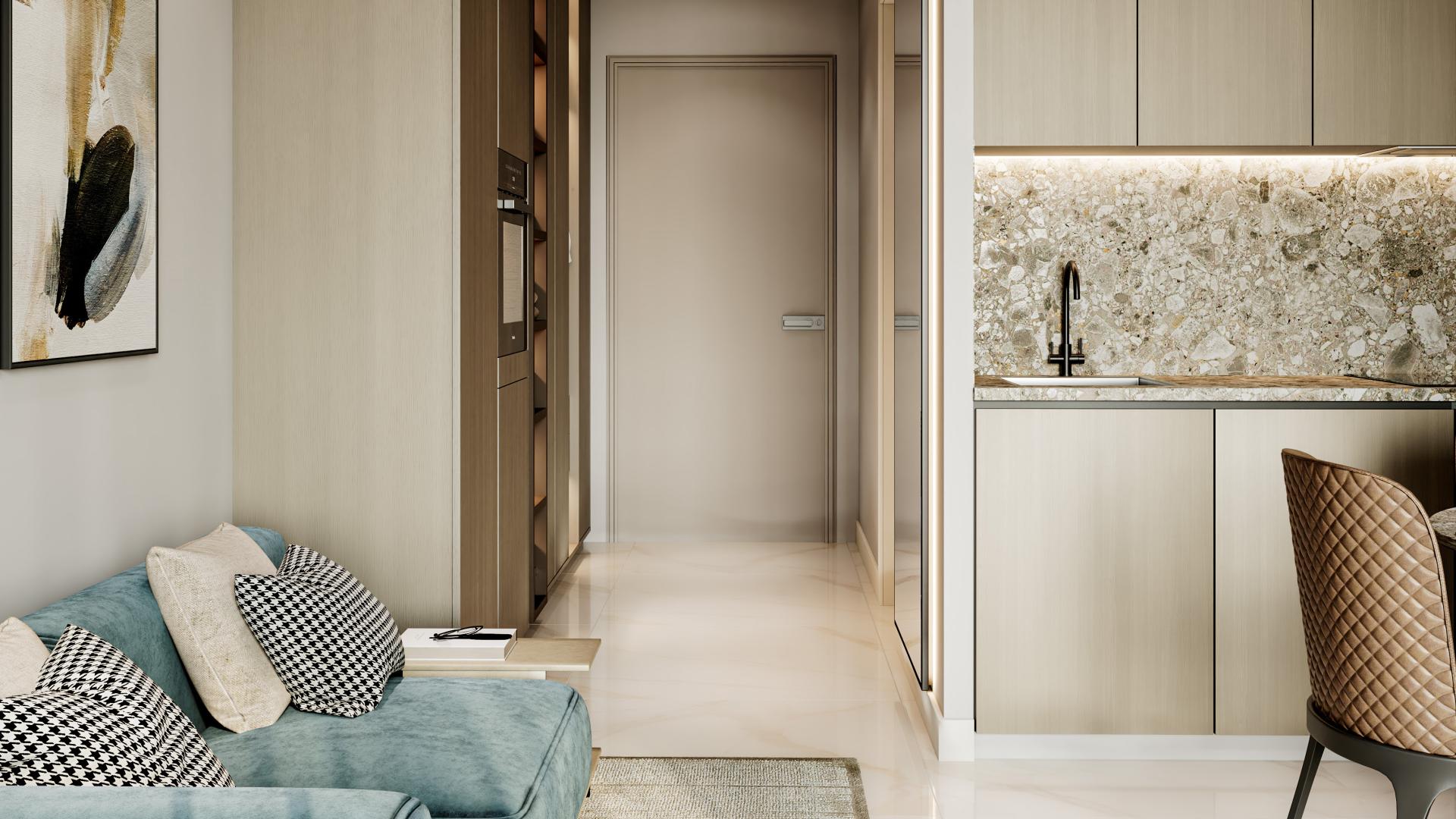 Studio apartment interior at Franck Muller Vanguard, Dubai Marina, featuring modern design and decor