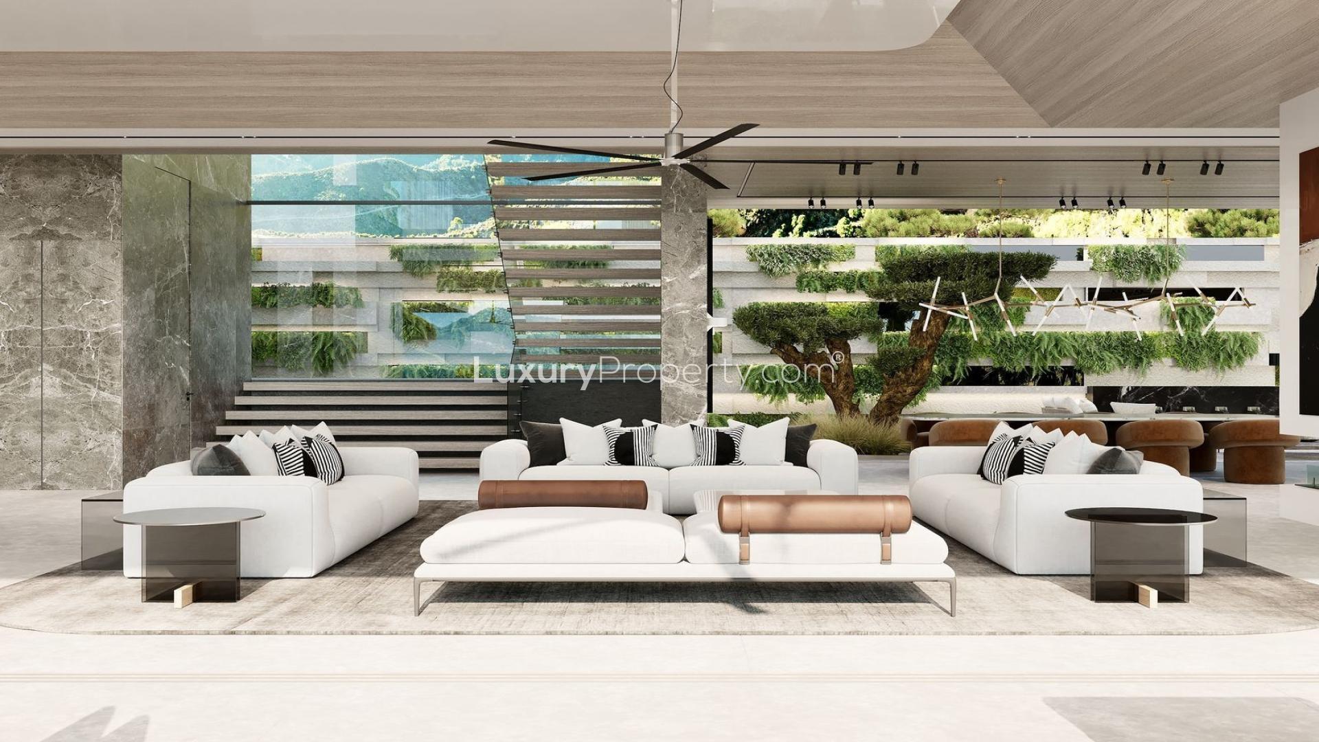 Luxurious living room in 8-bedroom villa, La Quinta, Málaga with modern decor and scenic views