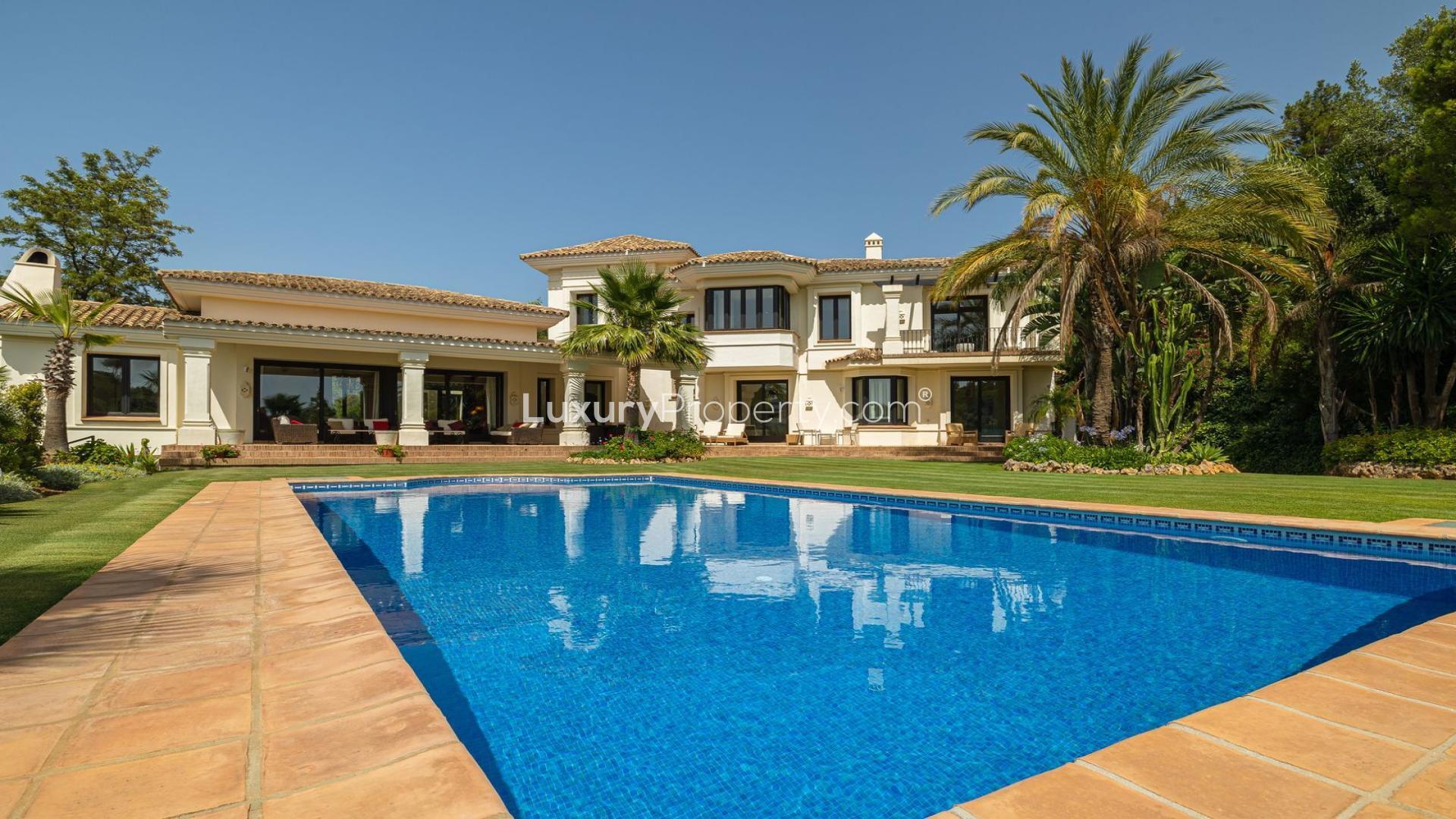 Aerial view of luxury villa with pool and golf course in La Zagaleta, Málaga