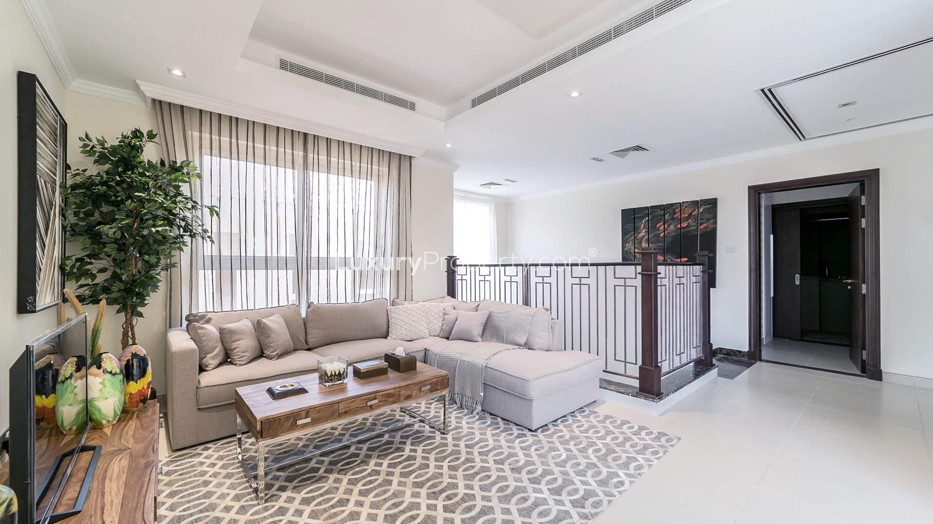 Luxurious bedroom in four-bedroom villa at Sienna Views, Jumeirah Golf Estates, overlooking golf course