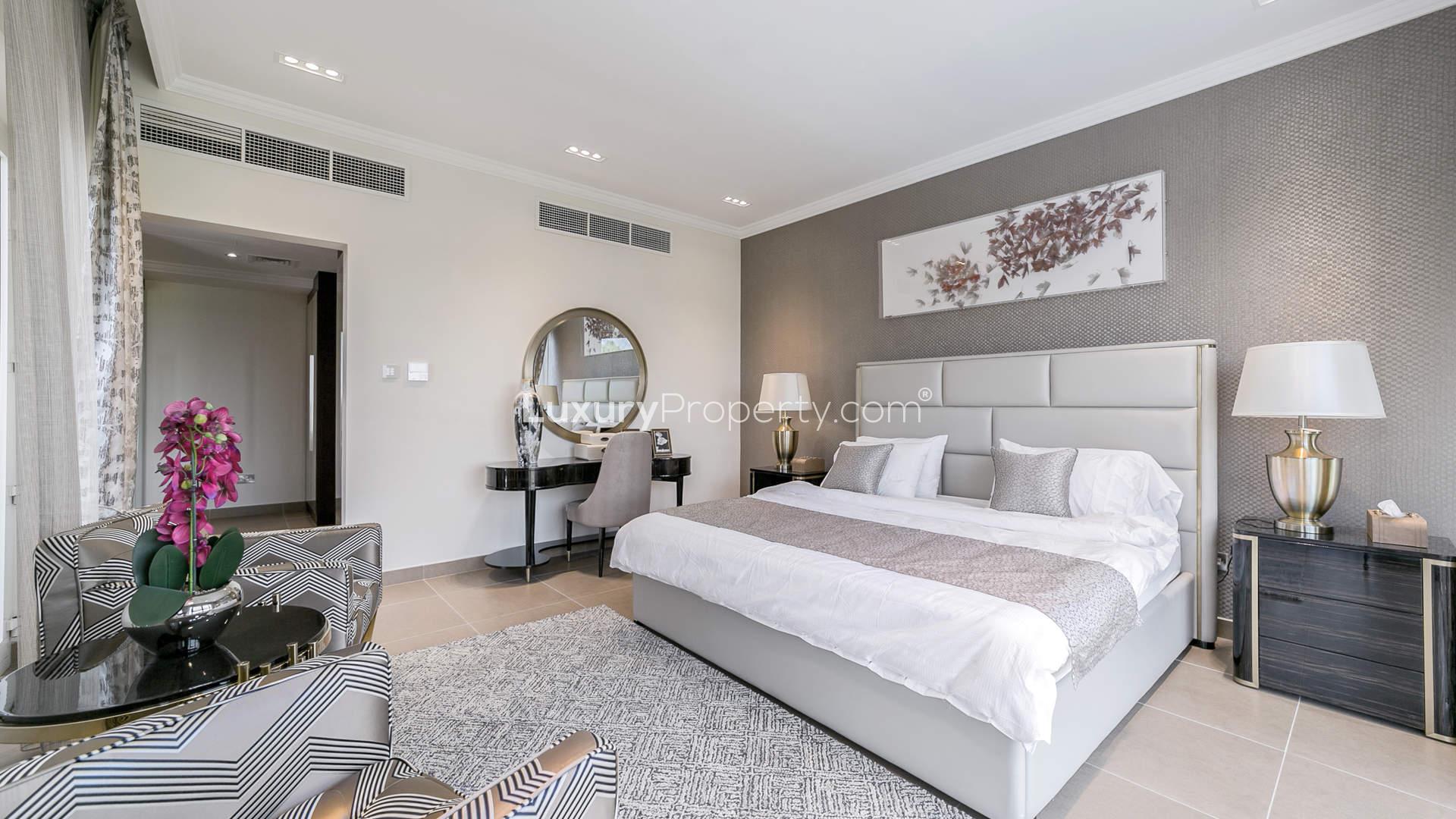 Luxurious bedroom in four-bedroom villa, Sienna Views, Jumeirah Golf Estates, modern decor