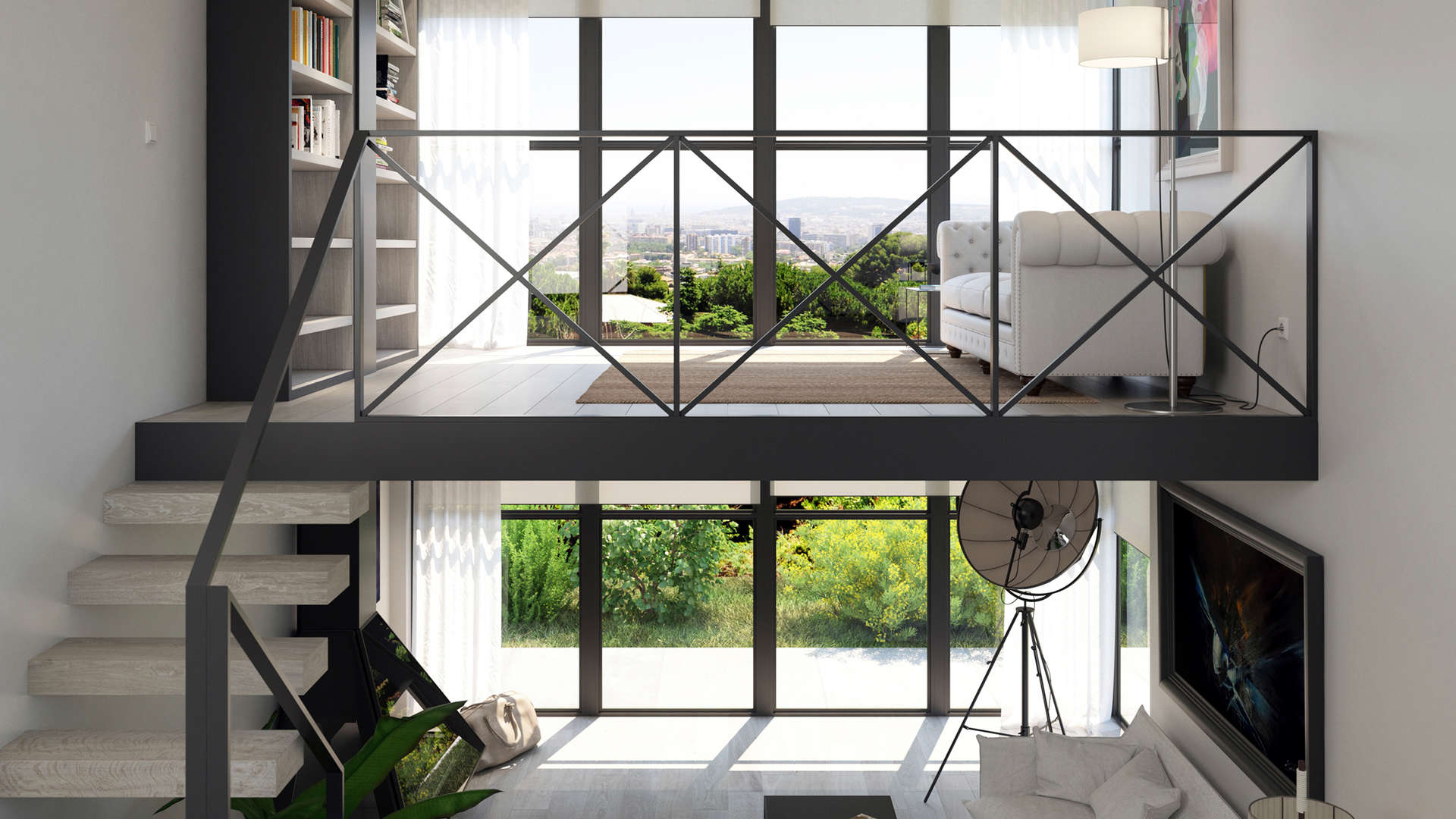 Modern living room in Pedralbes villa, Barcelona, with natural light and stylish decor