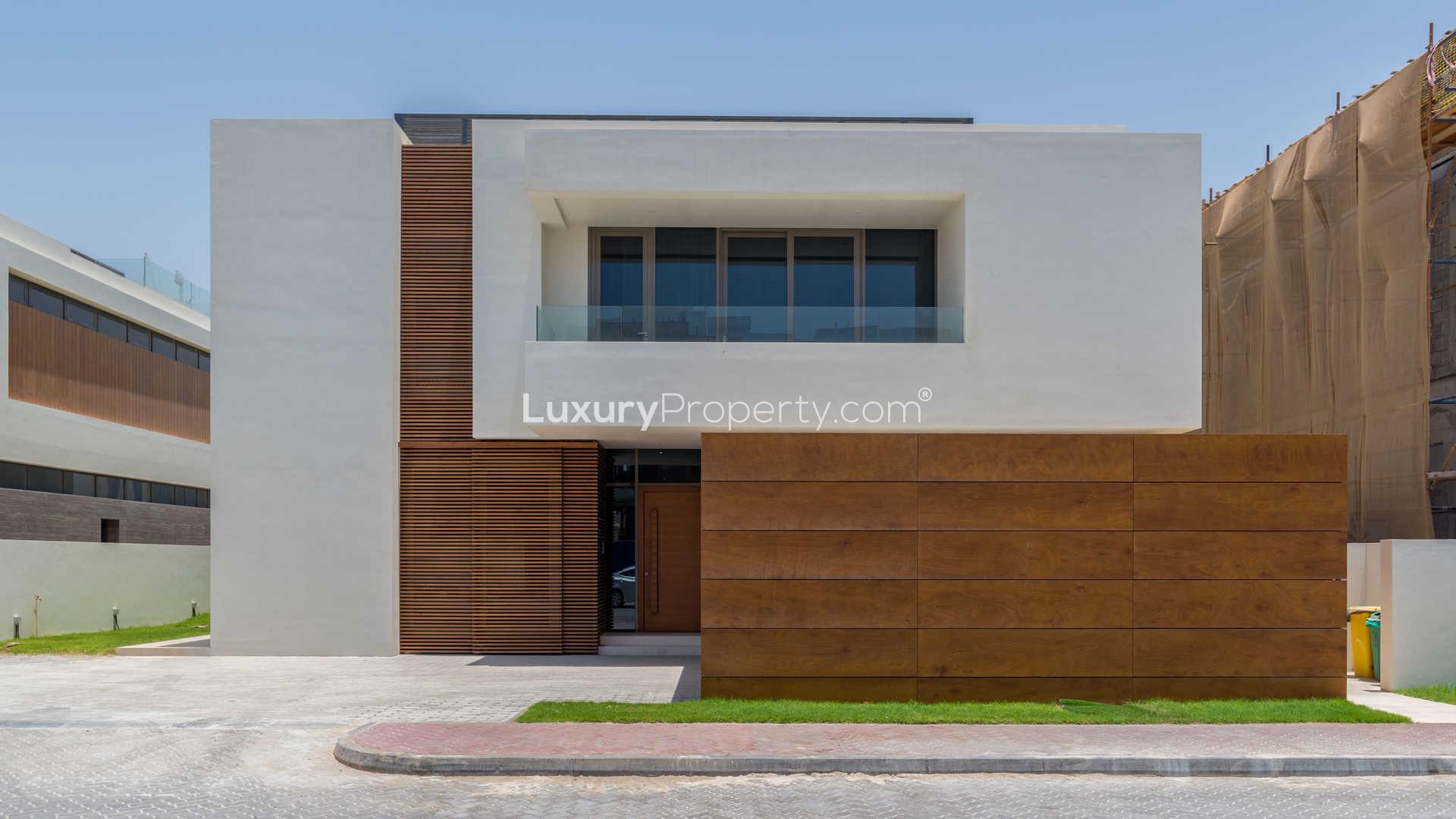 Luxury villa exterior with private pool, Palm Jebel Ali Garden Homes, 5-bedroom rental