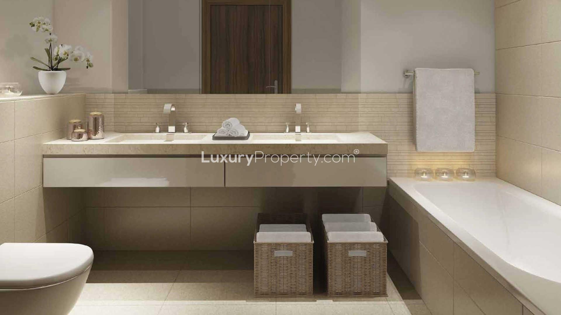 Contemporary kitchen and dining area in Acacia Park Heights apartment, Dubai Hills Estate