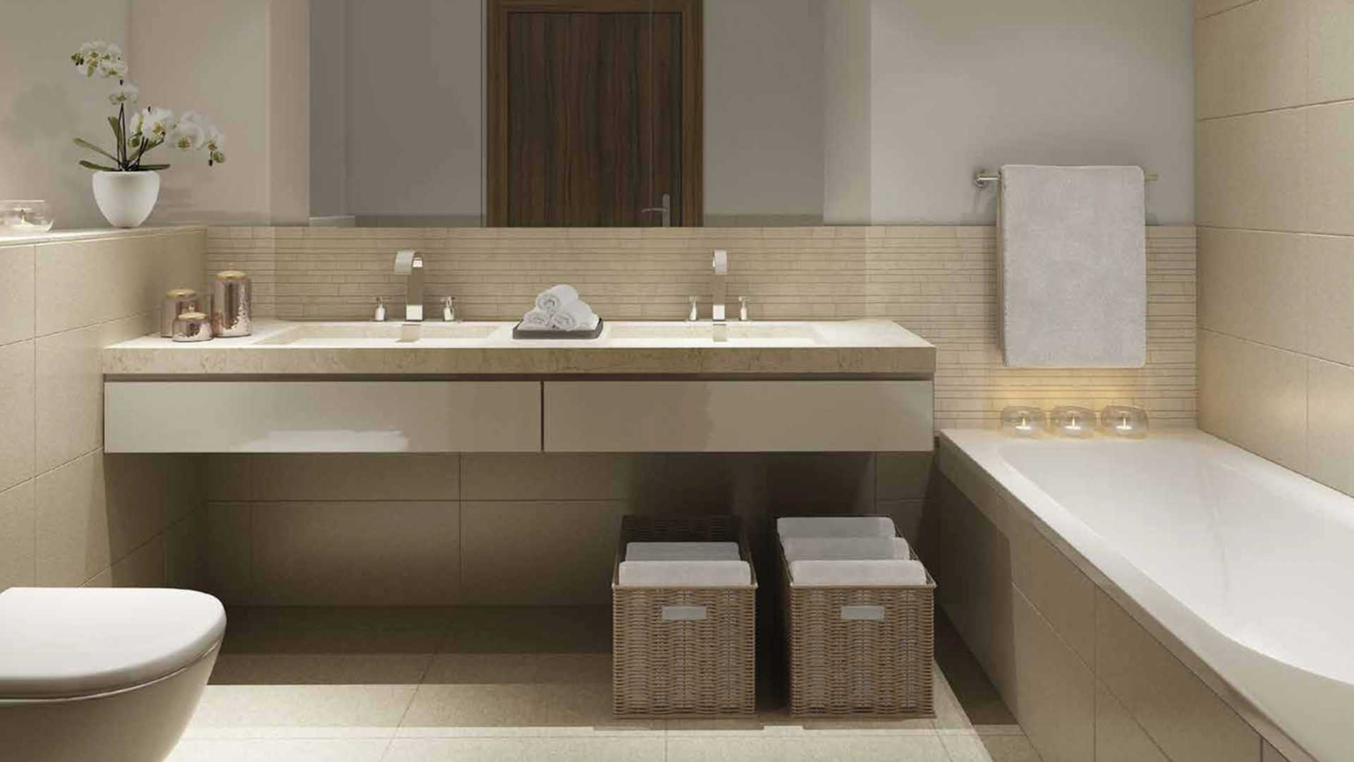 Contemporary kitchen and dining area in Acacia Park Heights apartment, Dubai Hills Estate