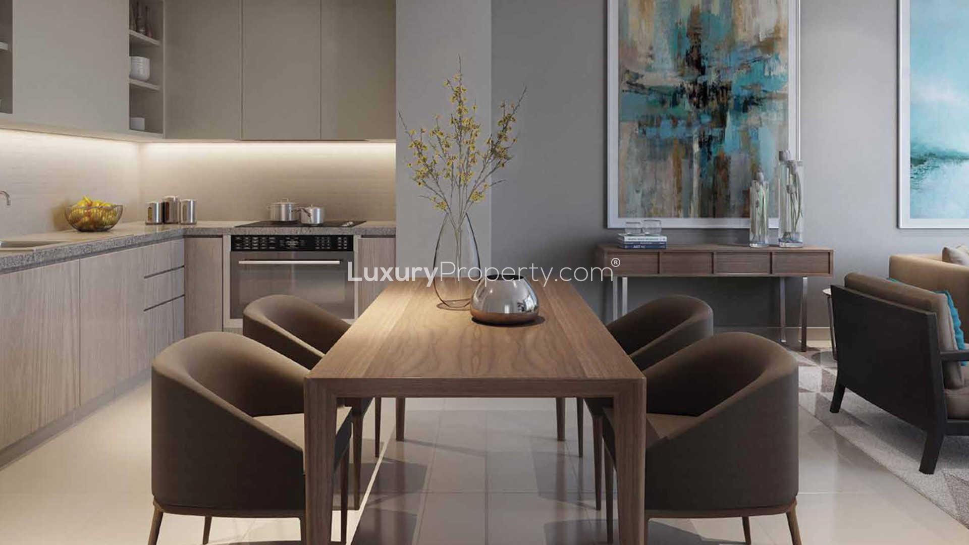 Contemporary apartment buildings with pool at Park Heights, Dubai Hills Estate, for sale