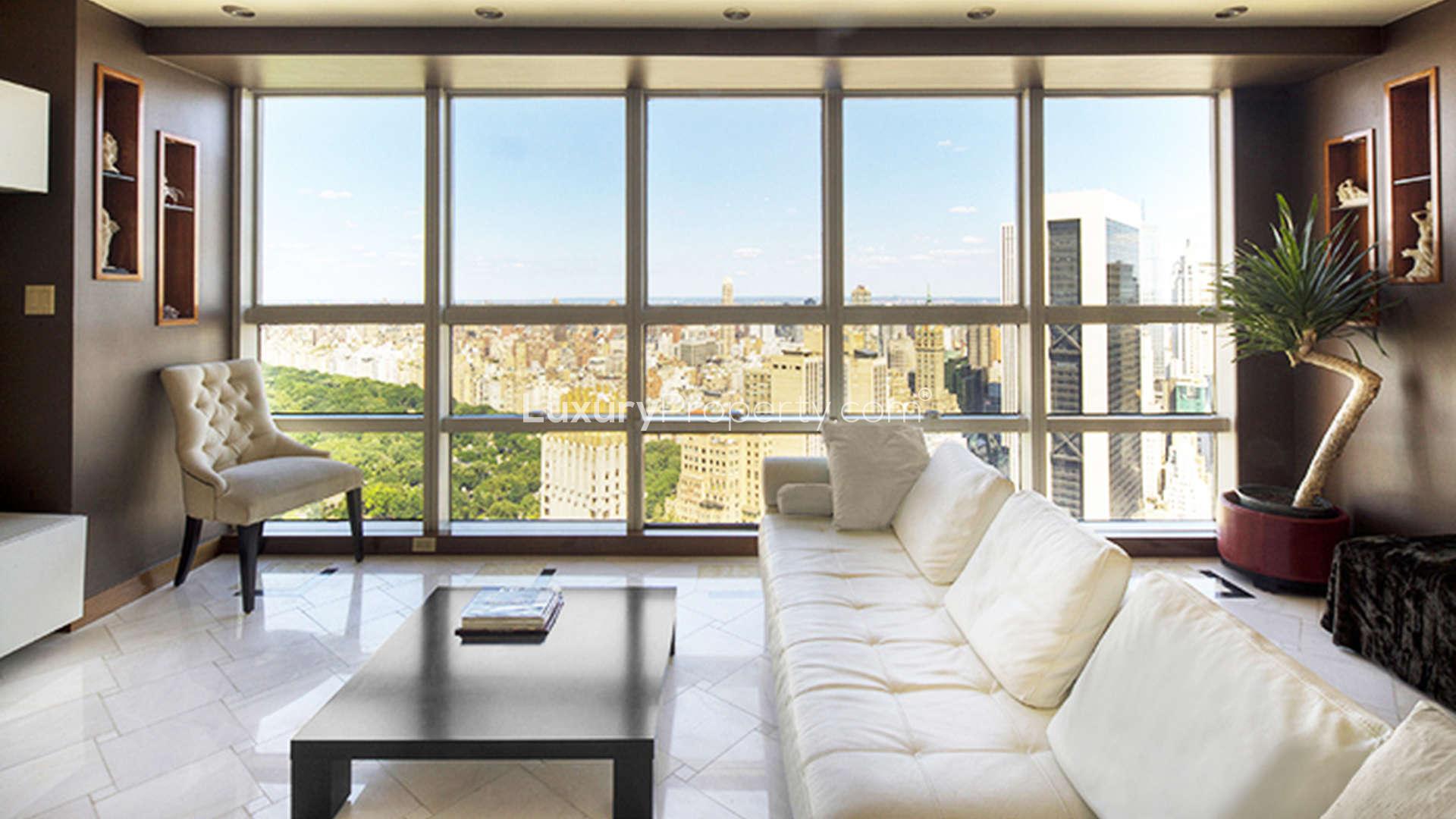 Modern kitchen in luxury Manhattan apartment with granite countertops and sleek cabinetry
