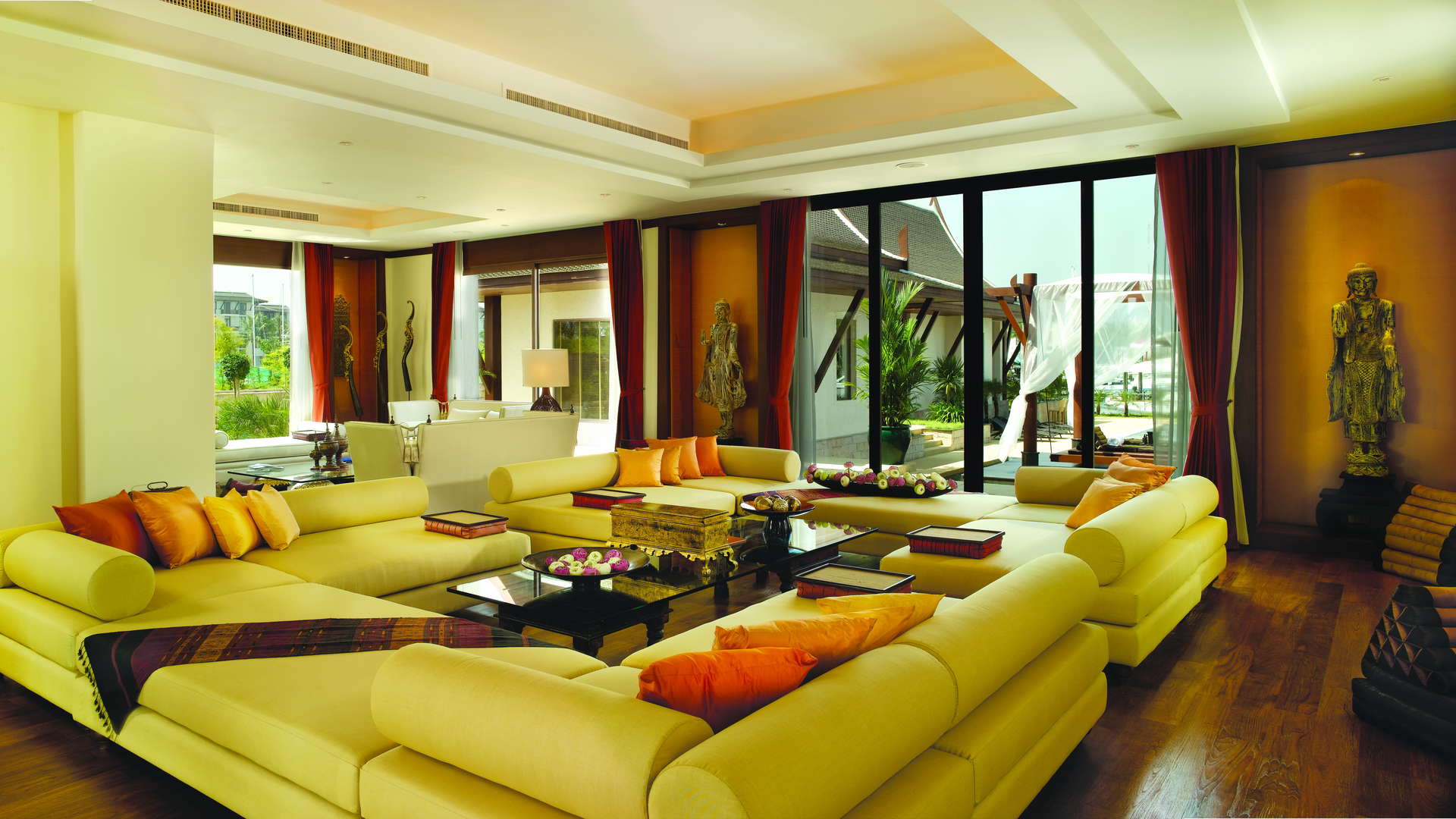 Luxurious living room in 5-bed villa, Royal Phuket Marina, elegant decor, spacious seating