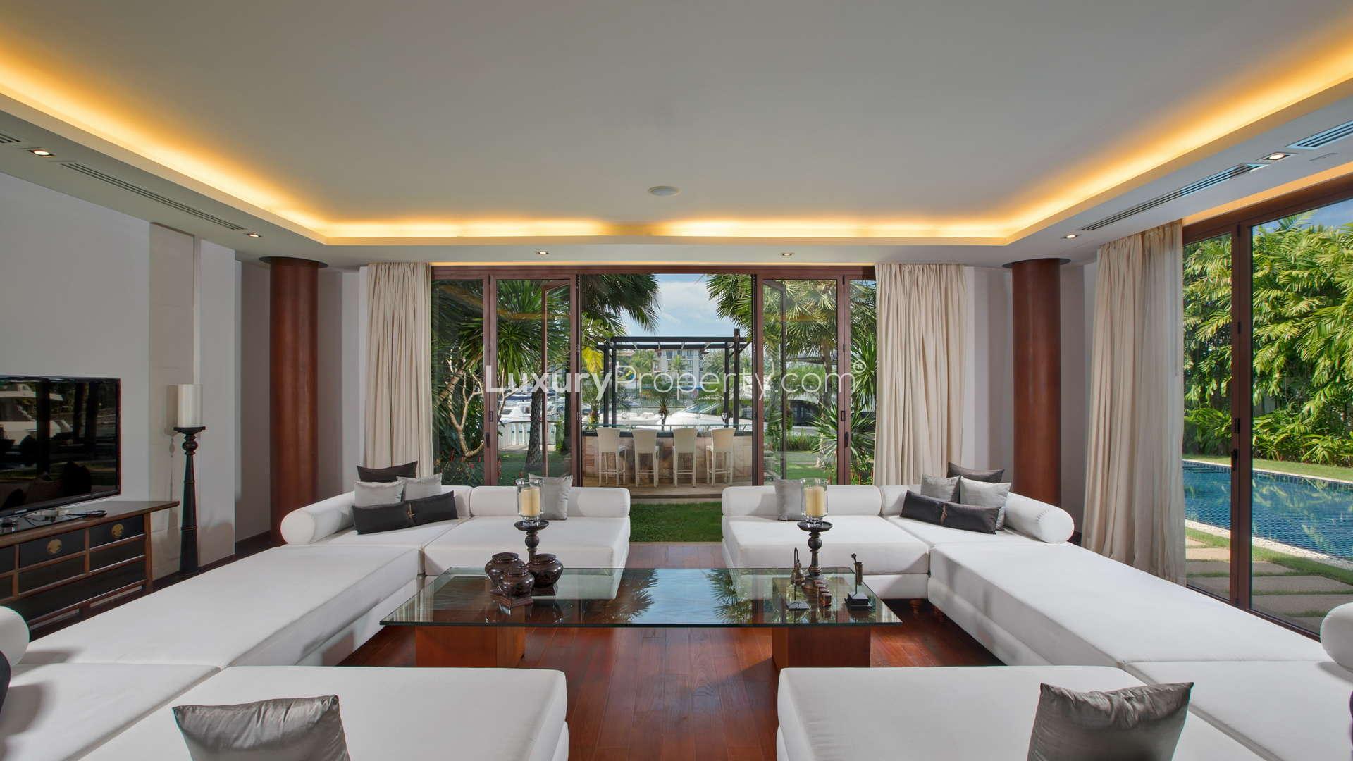 Luxurious 5-bed villa with private yacht, Royal Phuket Marina, Thailand waterfront view