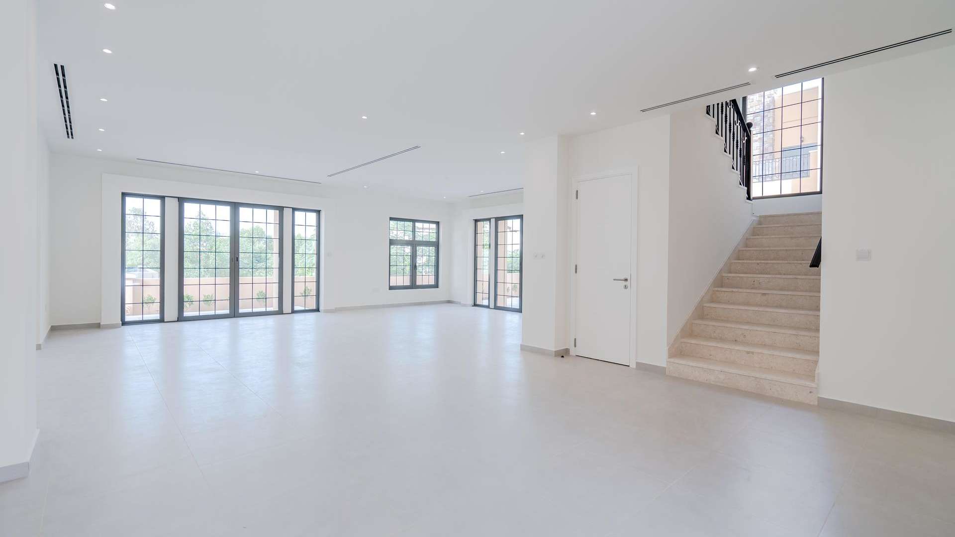 Newly built villa interior with large windows, Whispering Pines, Jumeirah Golf Estates