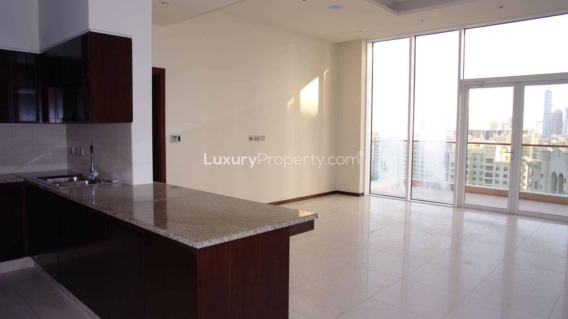 Empty bedroom with wooden floors in Palm Jumeirah apartment, Tiara Residences
