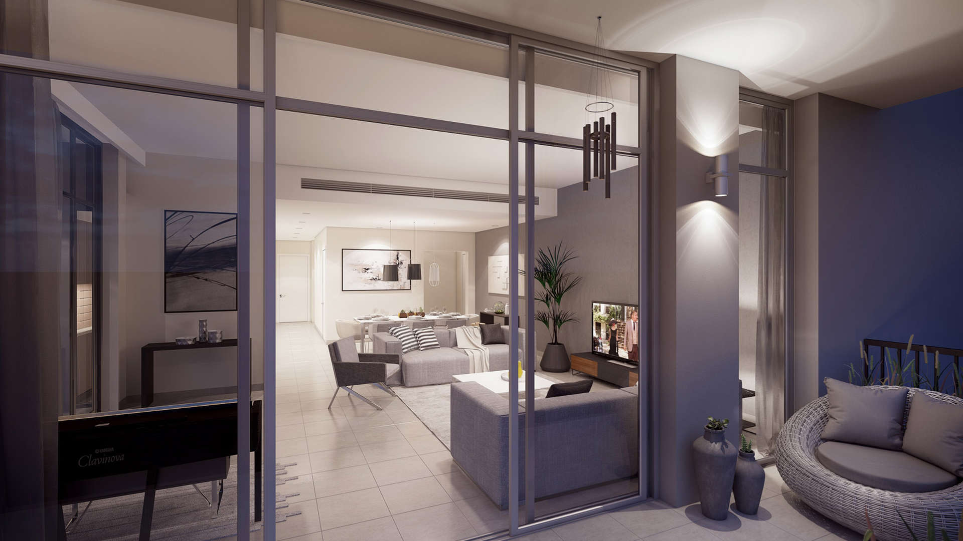 Elegant Jenna Apartments exterior with palm-lined street in Dubai Town Square community