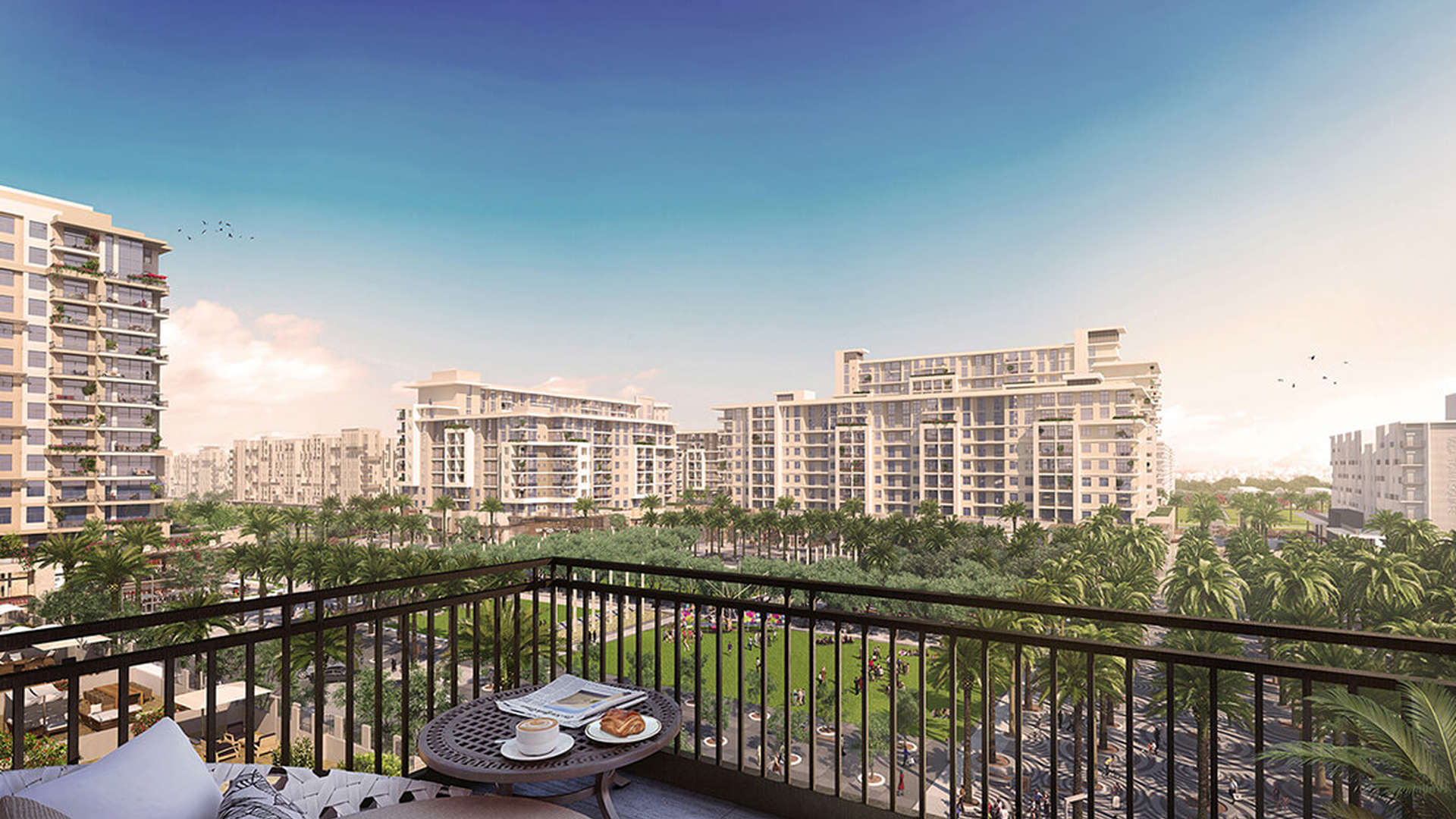 Contemporary Warda Apartments living room view, one-bedroom for sale in Town Square